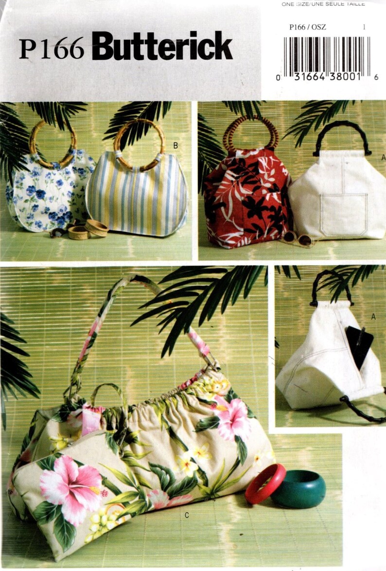 Butterick P166 Uncut Fashion Handbags Purse Sewing Pattern