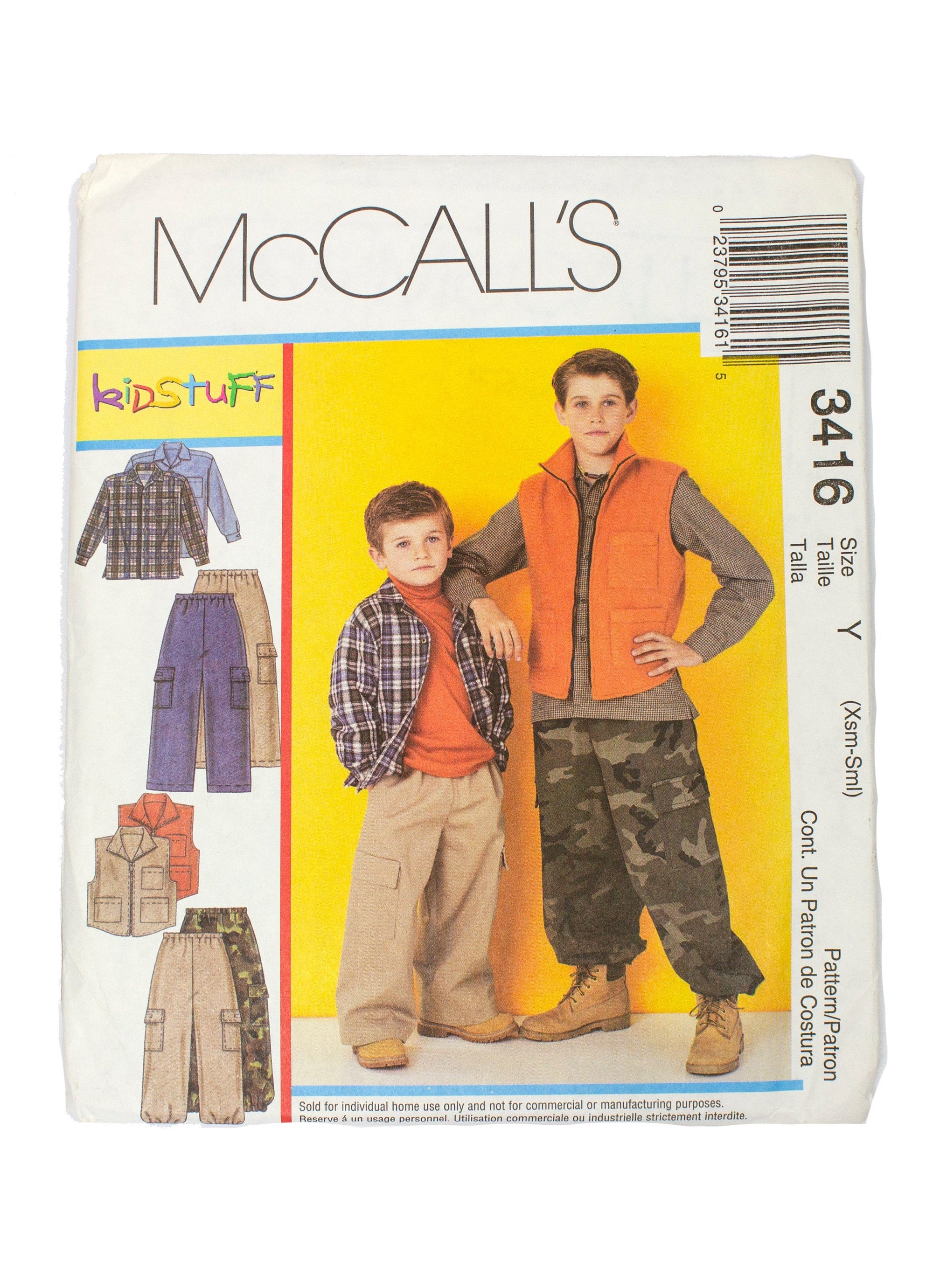 McCall's 3416 Children's Button Shirt, Cargo Pants, Vest Uncut - Sizes XS - S