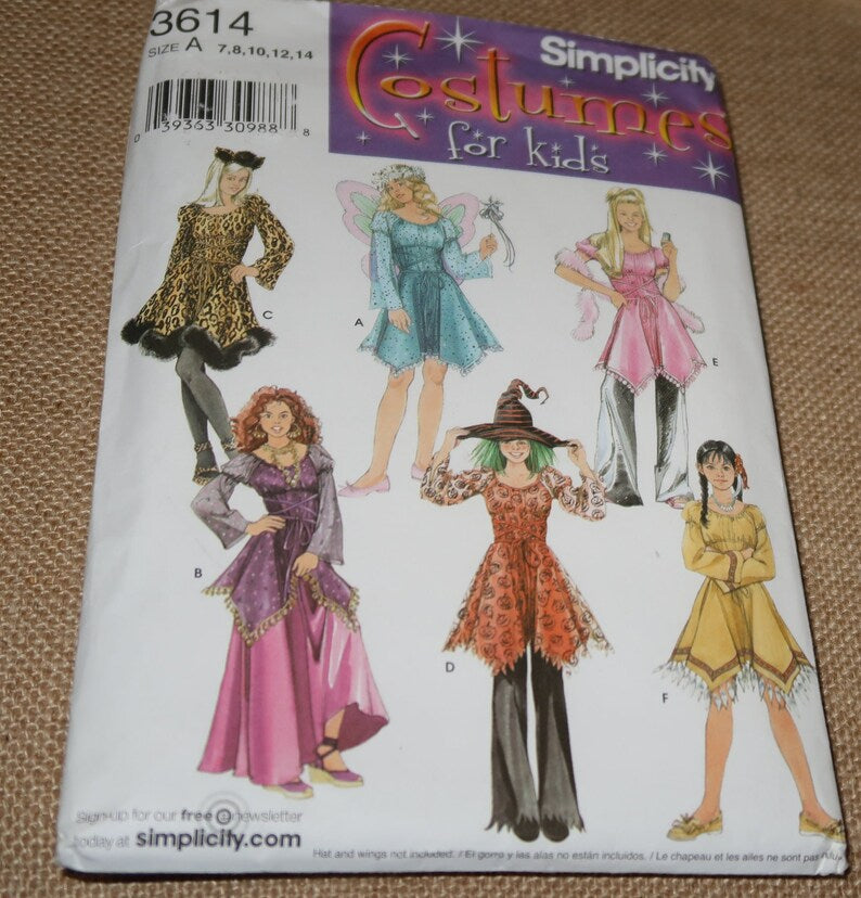 Simplicity 3614 Uncut Girls 7-14 Costume Pattern, Fairy, Witch