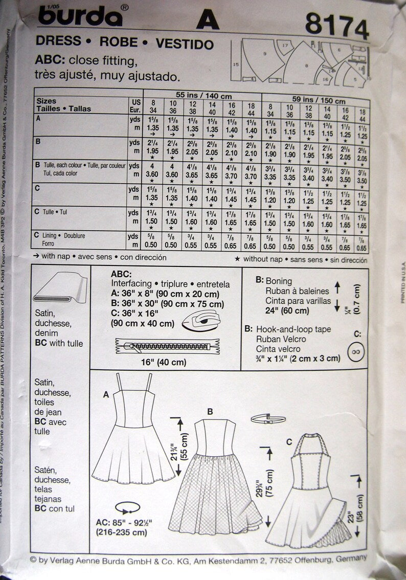 Burda Young Fashion 8174 Dress - Size 8 To 18 Uncut