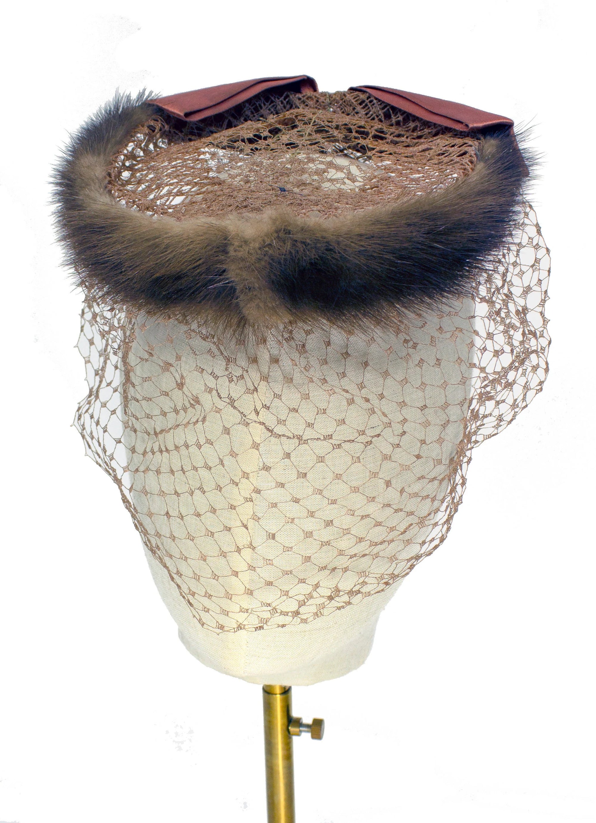 Vintage Hat Mink Circle with Satin Bow