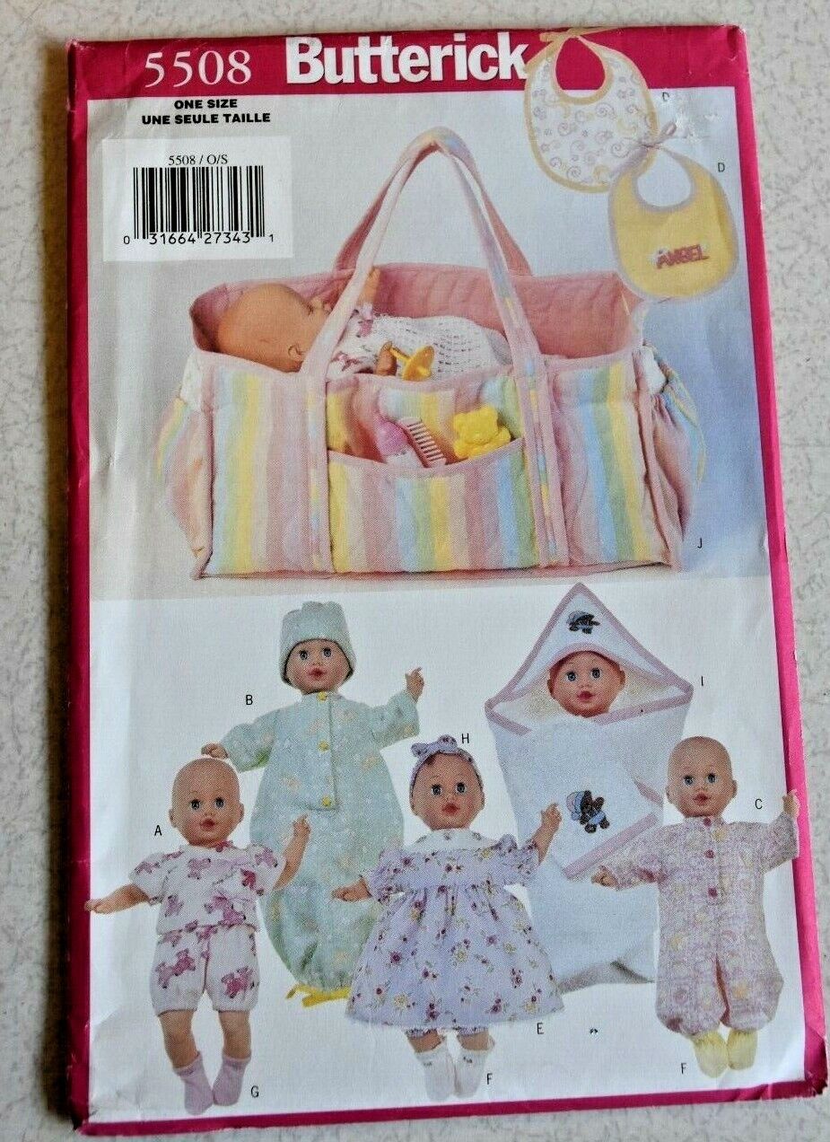 Butterick Uncut 5508 Pattern 15-16" Baby Doll Diaper Bag Clothes Towel Booties