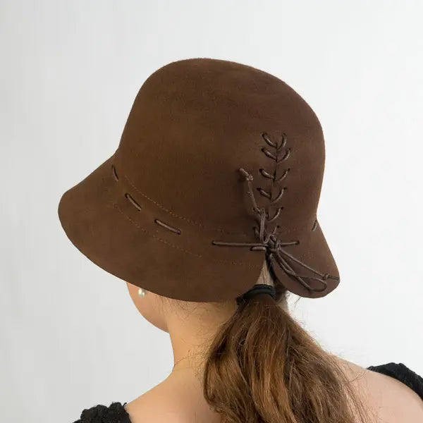 Leather Tied Soft Felt Cloche Hats
