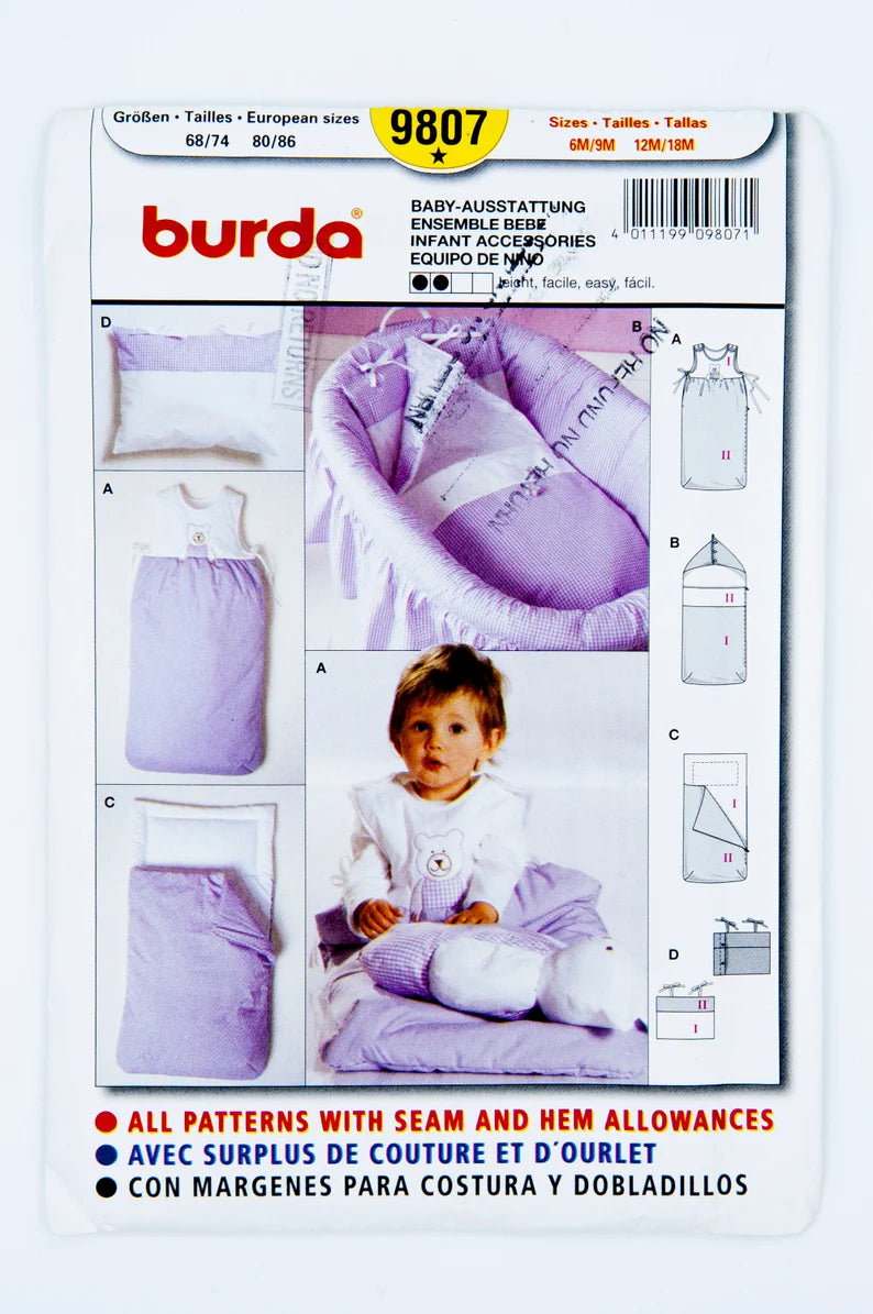 Burda 9807 Infant Accessories, Size 6M-9M, 12M-18M