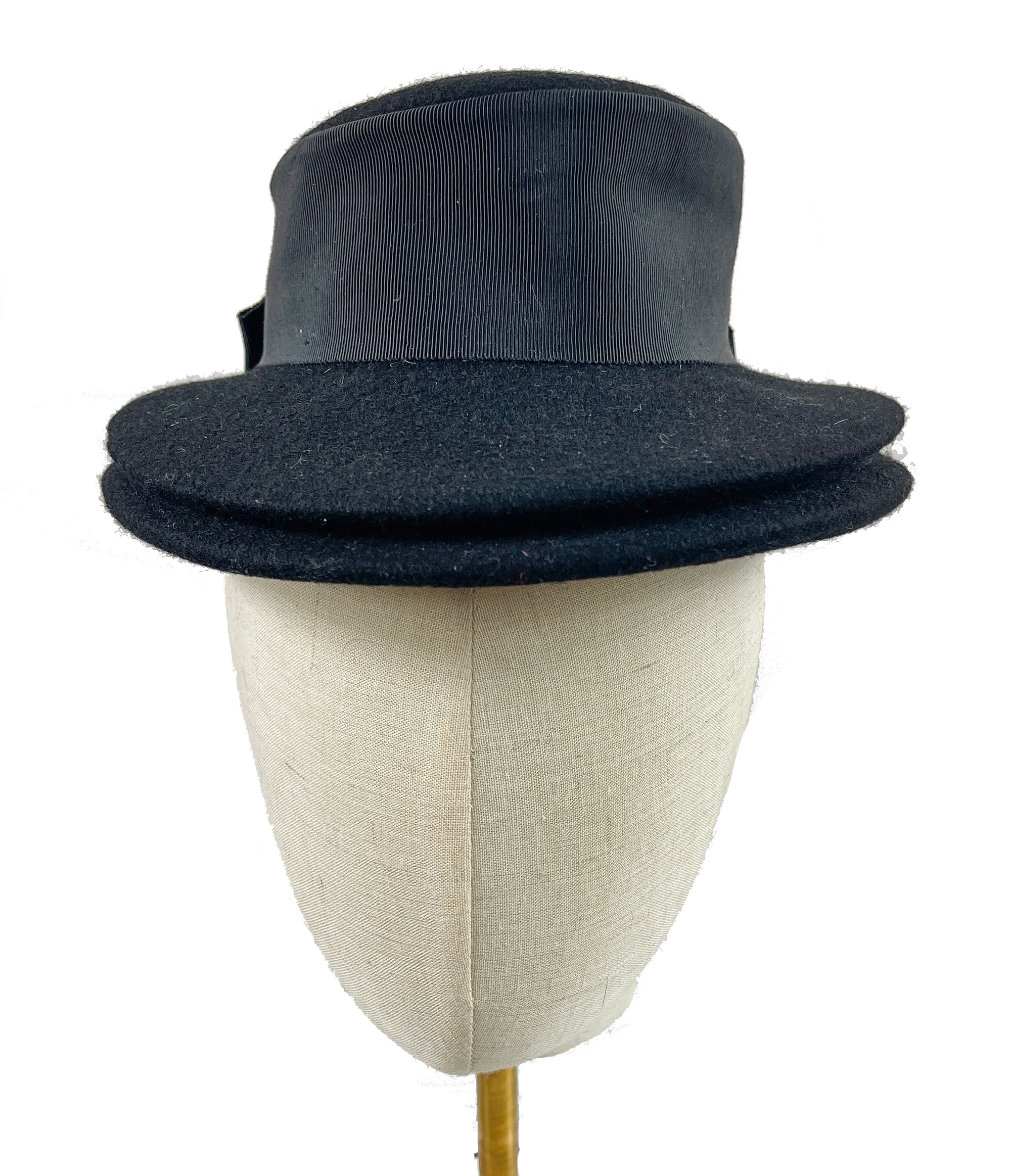 Vintage Bon Marche Black Felt Tilted Fascinator Hat