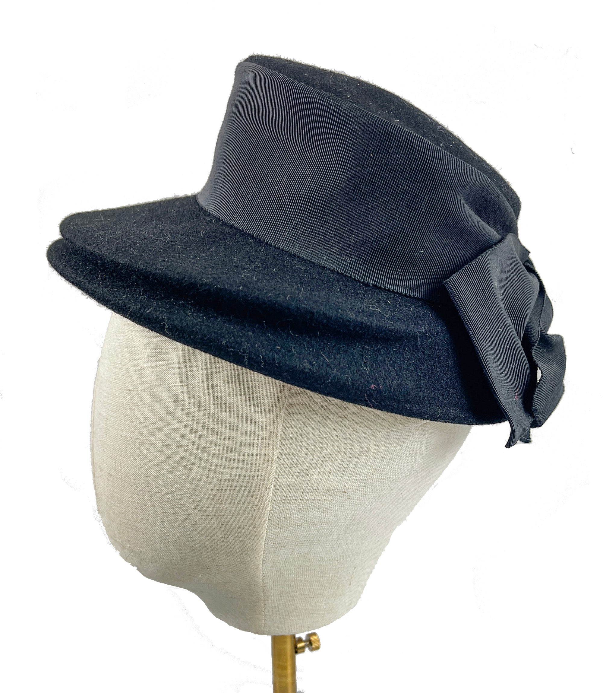 Vintage Bon Marche Black Felt Tilted Fascinator Hat