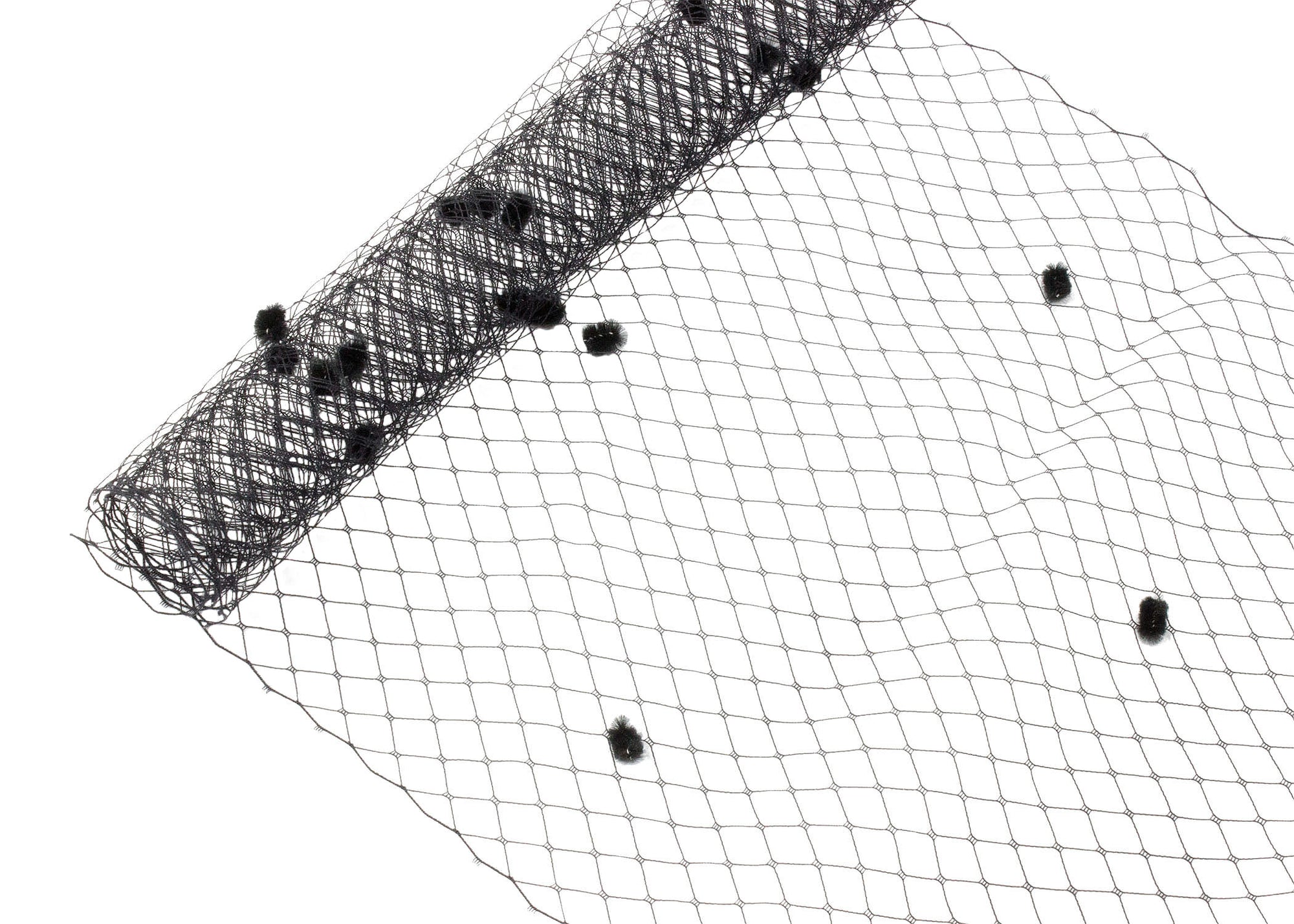 Birdcage Veil Netting with Dots, 10" Wide, Sold by the Yard  - Black