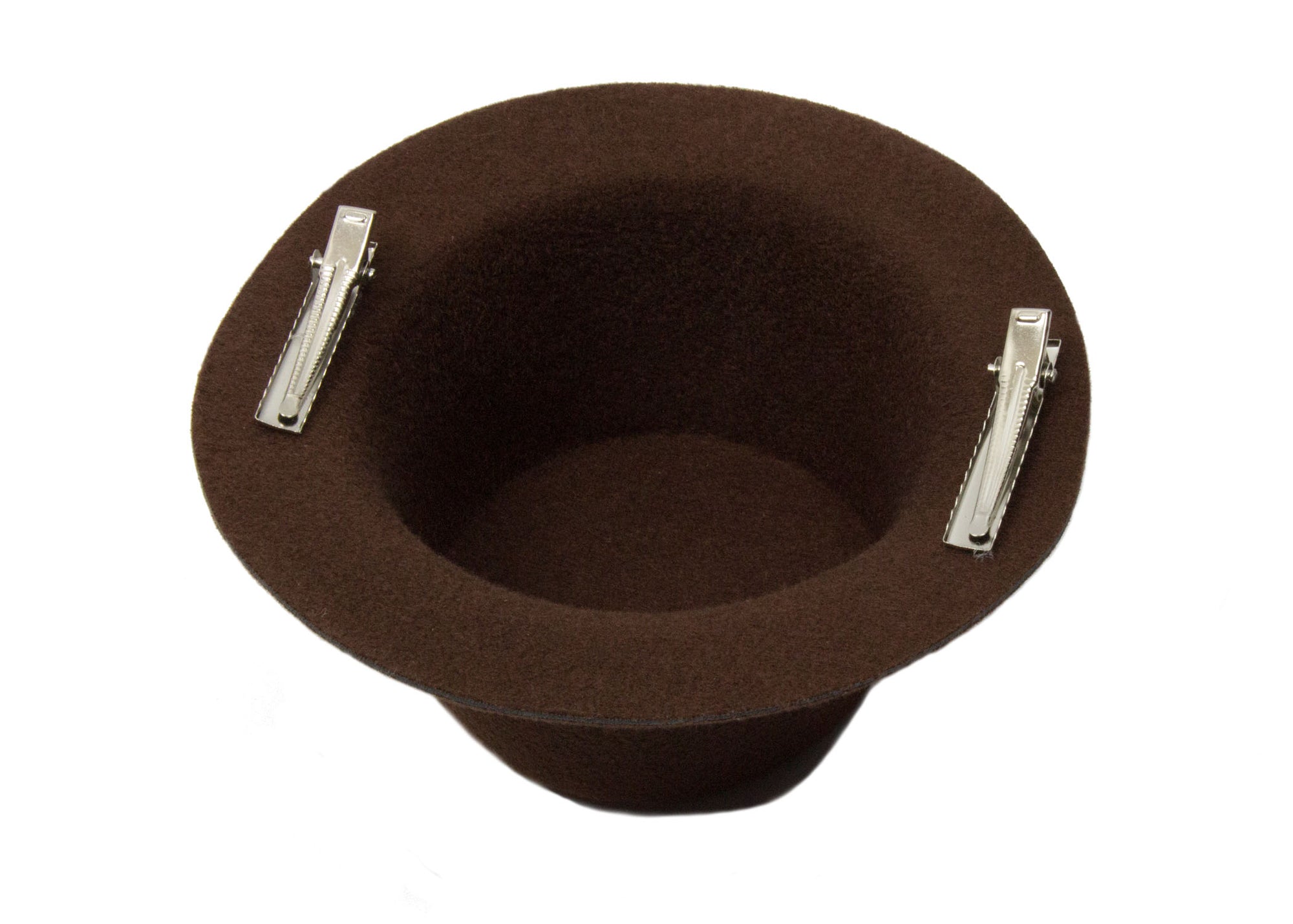 Mini Top Hat Fascinator Base -  5" Diameter with Hair Clips - Brown