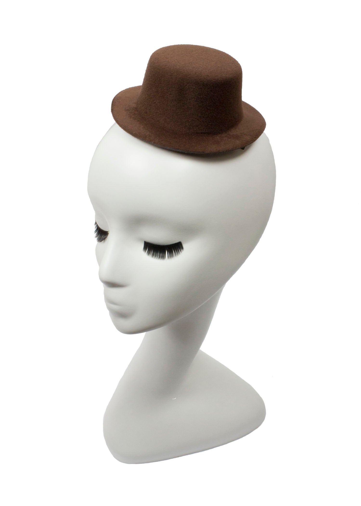 Mini Top Hat Fascinator Base -  5" Diameter with Hair Clips - Brown