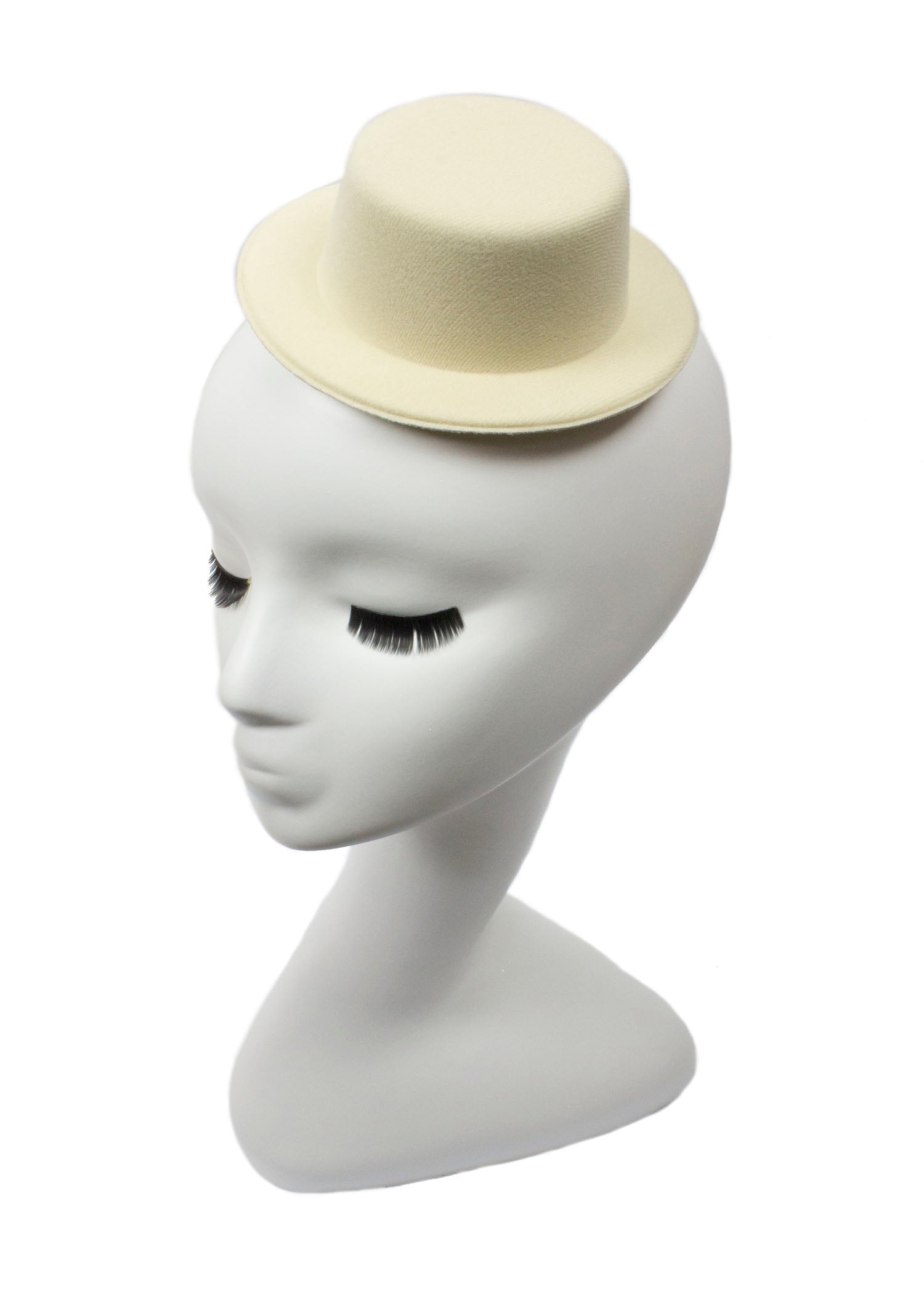 Mini Top Hat Fascinator Base -  5" Diameter with Hair Clips - Ivory