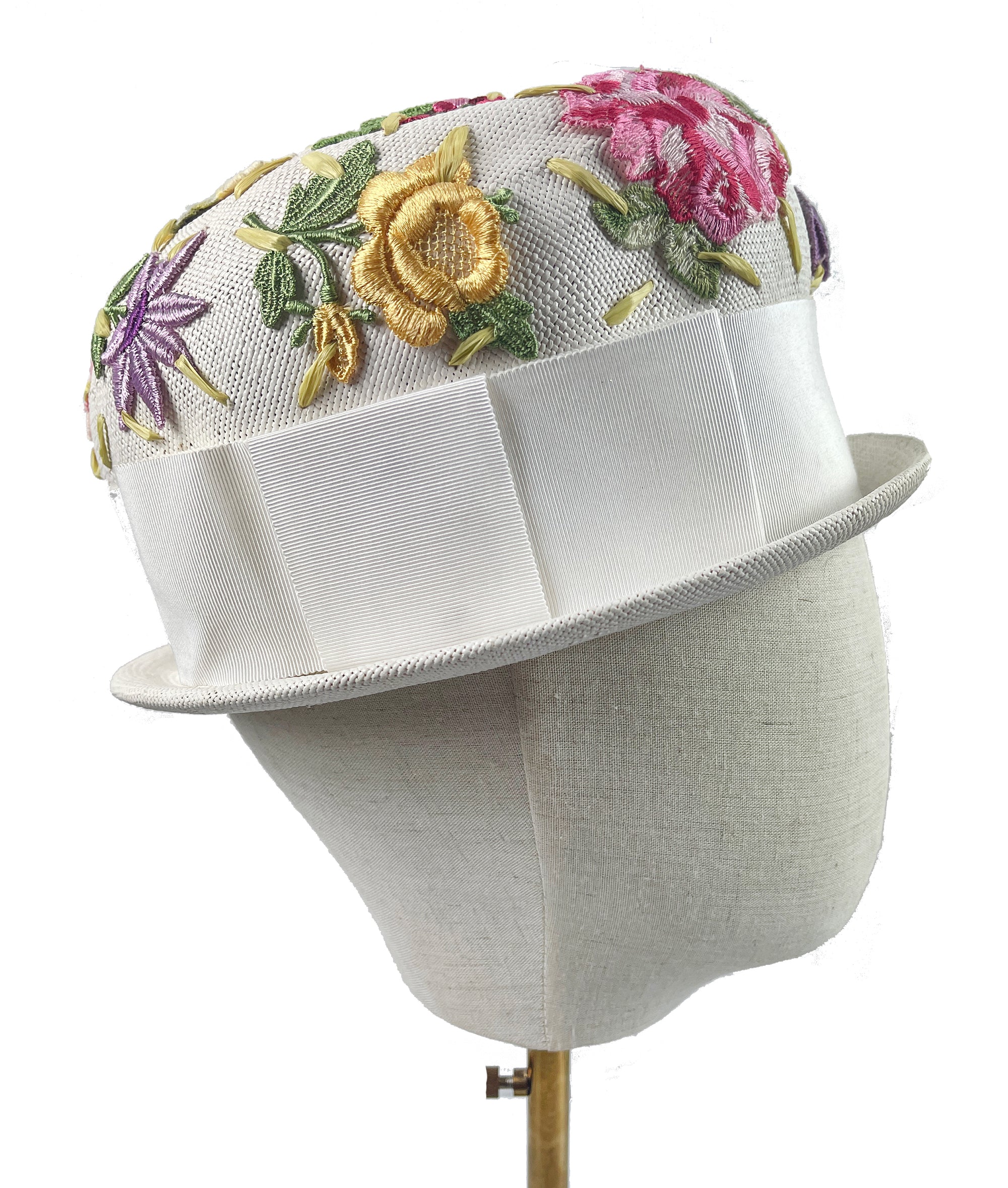 Vintage Joseph Magnin Flower Applique Bucket Hat Size 22