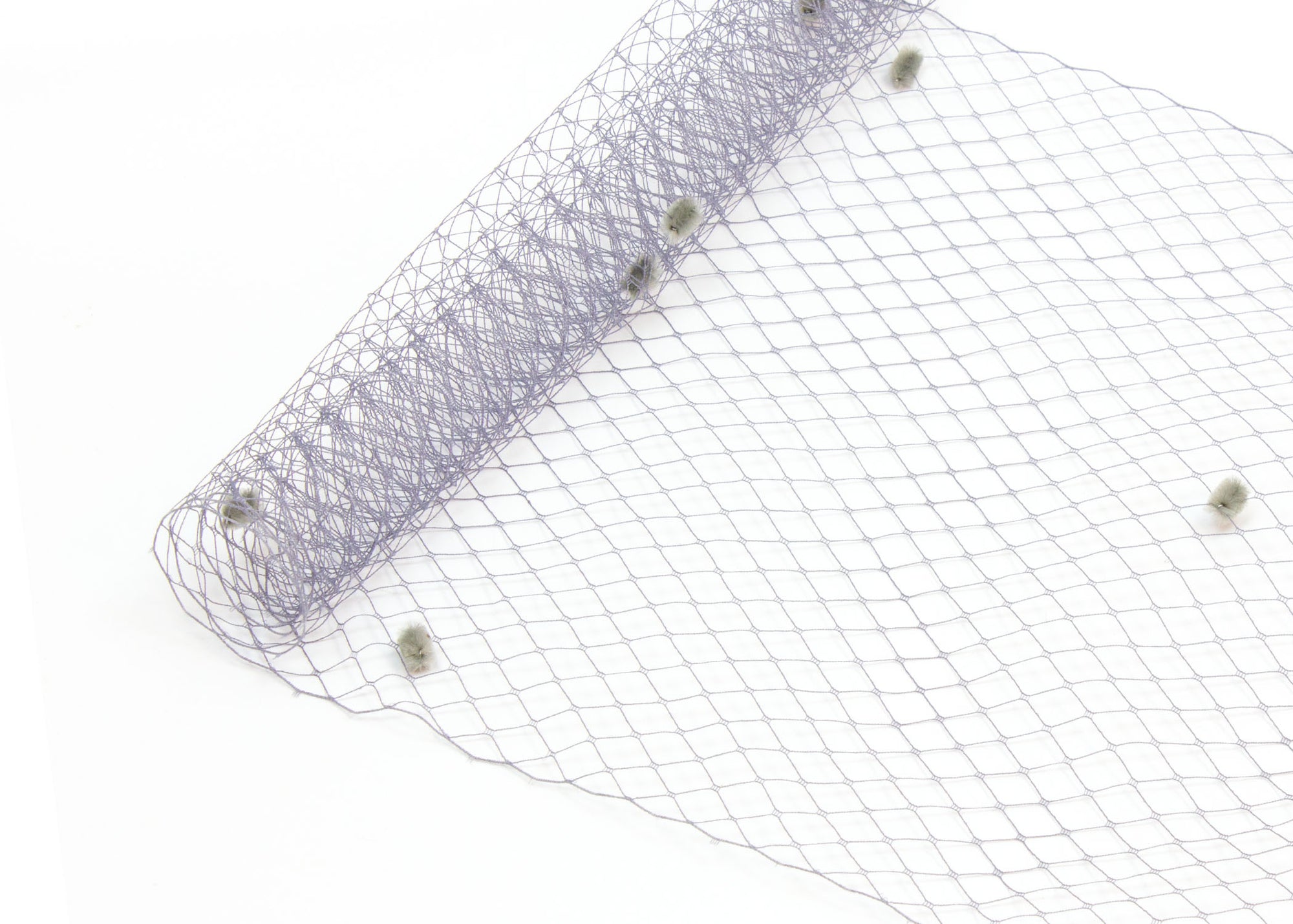 Birdcage Veil Netting with Dots, 10" Wide, Sold by the Yard  - Grey