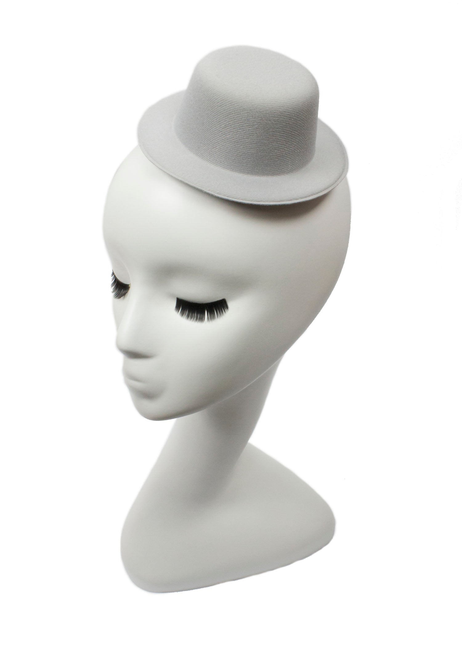 Mini Top Hat Fascinator Base -  5" Diameter with Hair Clips - Grey