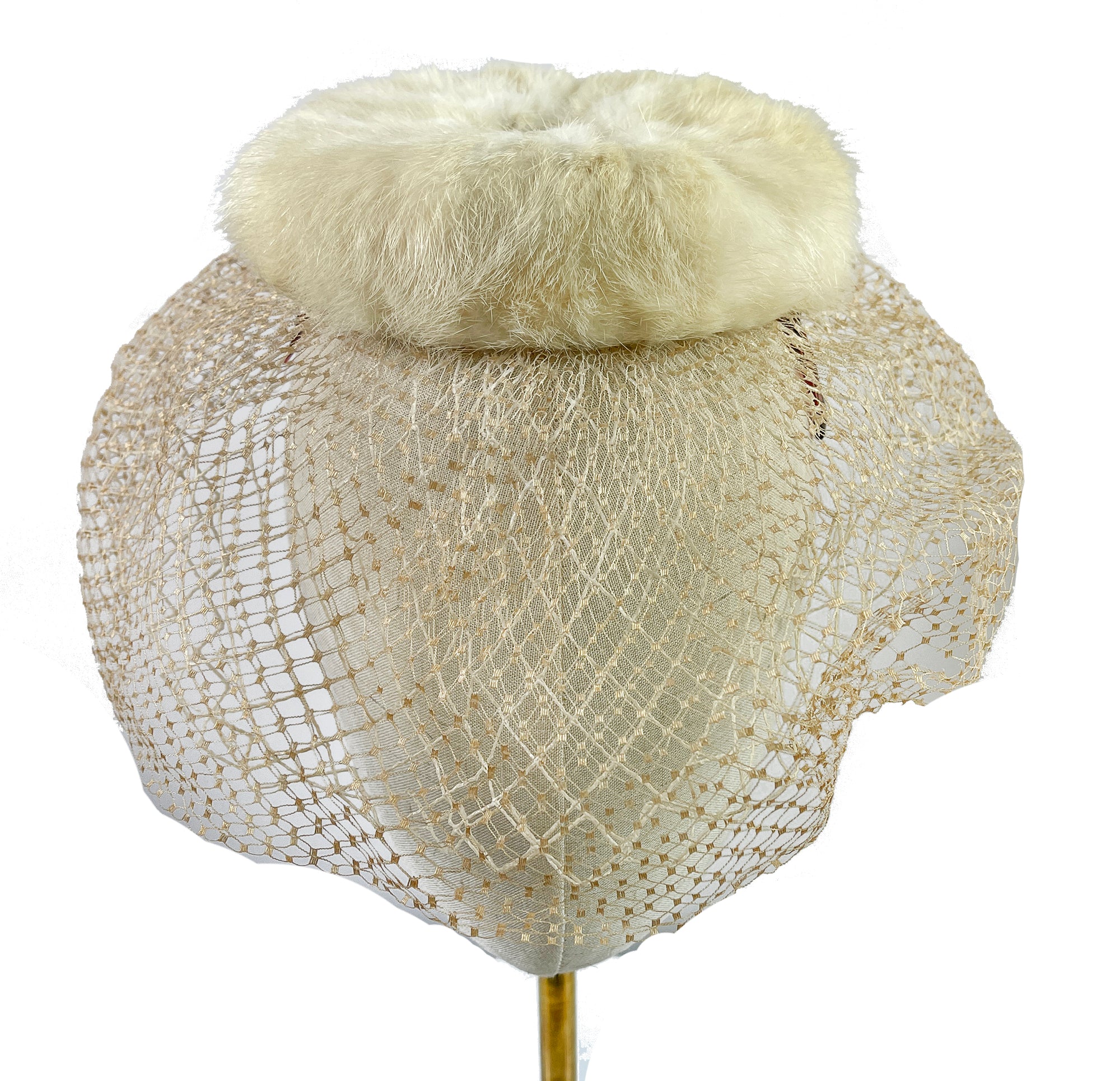 Deigned by Patrice Vintage Hat White Rabbit Fur Circle with Double Layered Veil