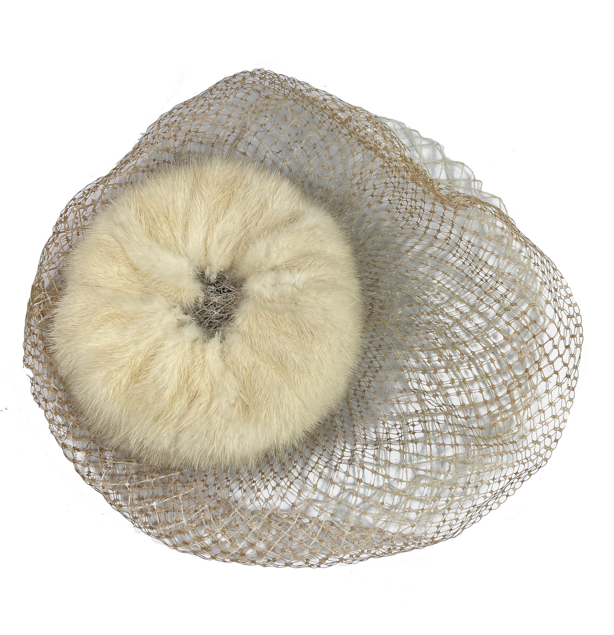 Deigned by Patrice Vintage Hat White Rabbit Fur Circle with Double Layered Veil