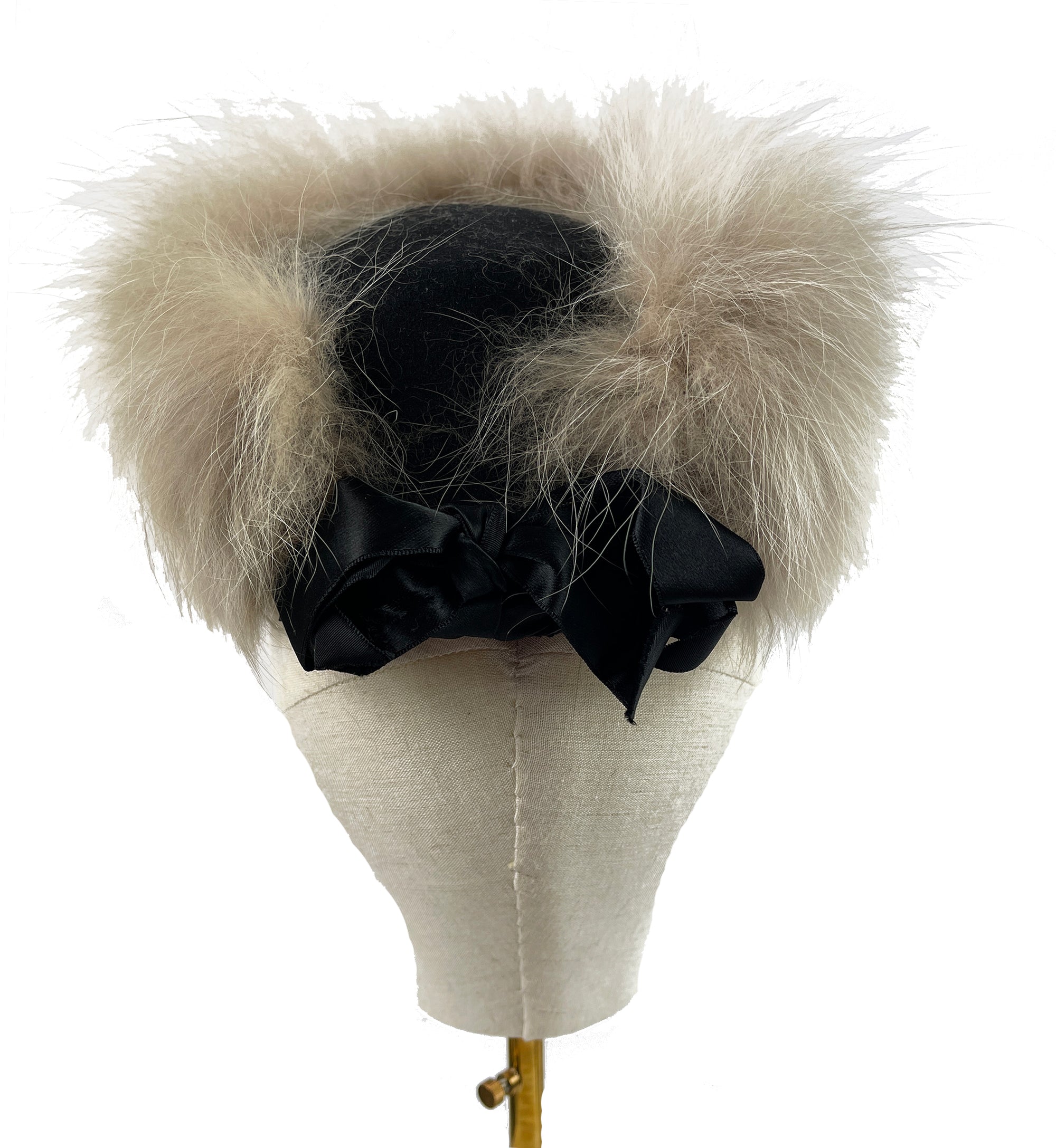 Boyer Vintage Fox Fur and Black Velvet Pillbox Hat