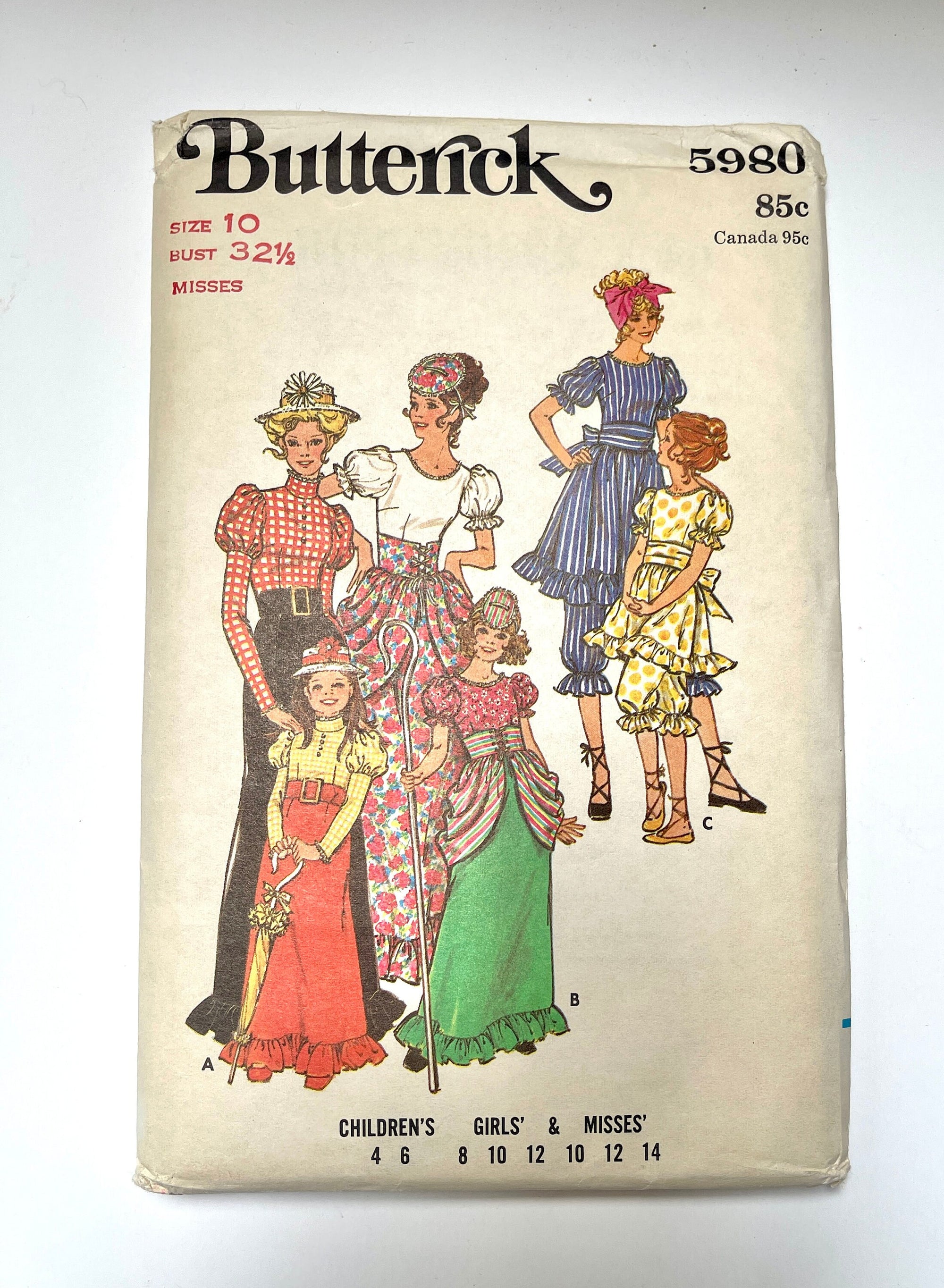 Butterick 5980 ©1970; Girls' Historical Costumes Size 10 Bust 32 1/2 New FF