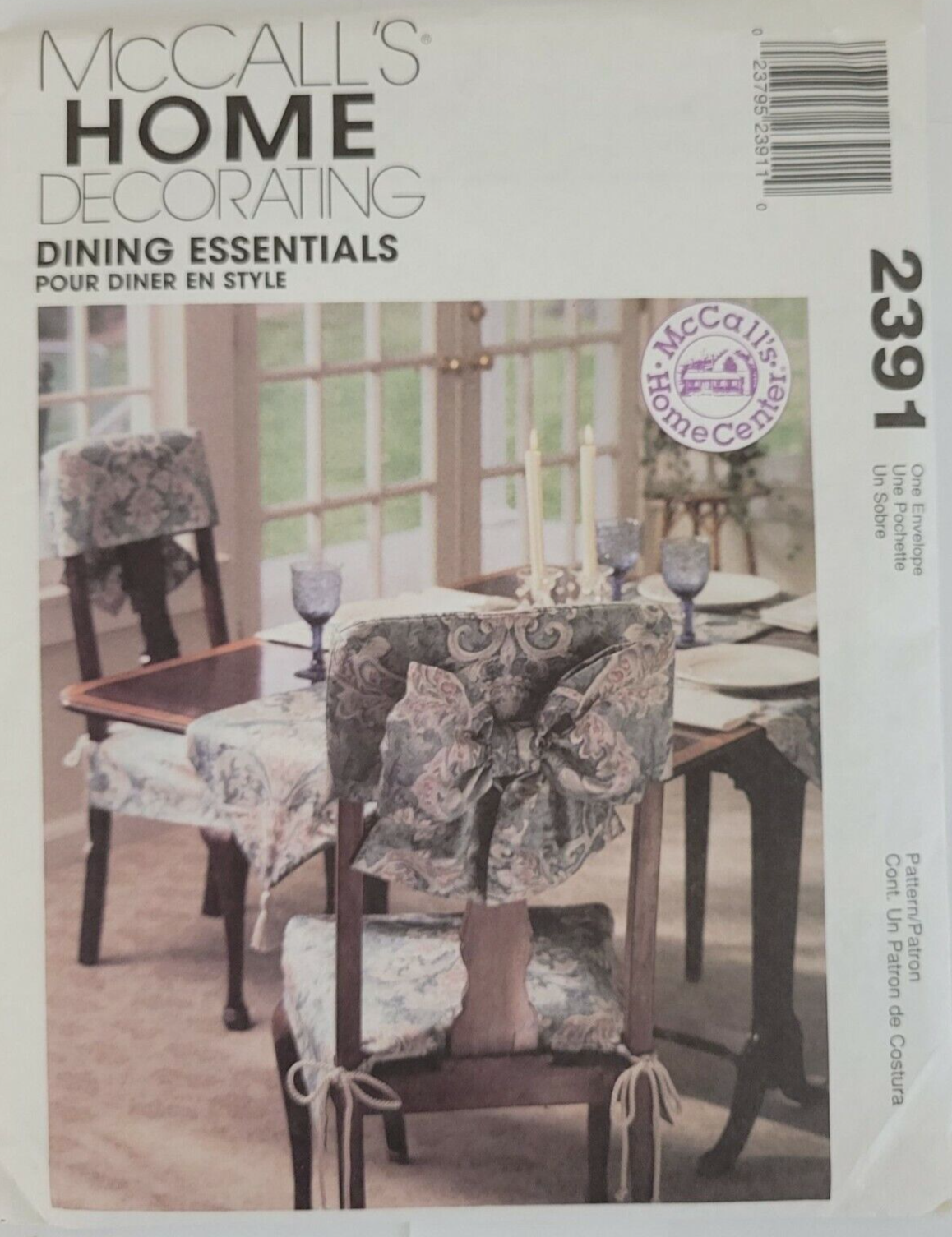 McCalls 2391 Sewing Pattern Dining Essentials Tablecloth Chair Covers Linens
