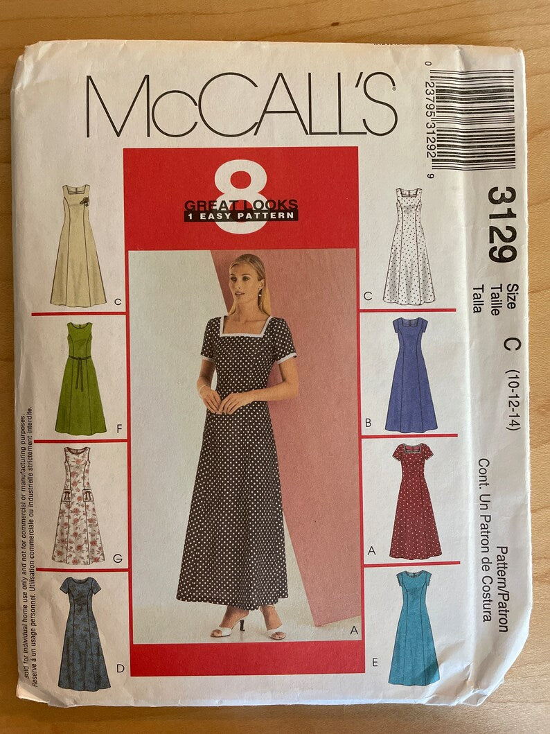 McCalls 3129 Pattern UNCUT  Dress Sleeveless or Short Sleeve Tea Length Size 14 - 18
