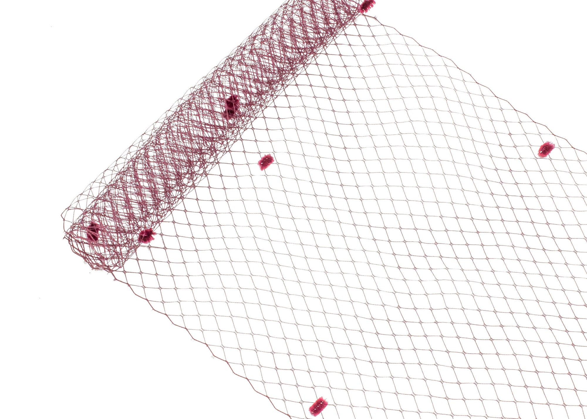 Birdcage Veil Netting with Dots, 10" Wide, Sold by the Yard  - Maroon