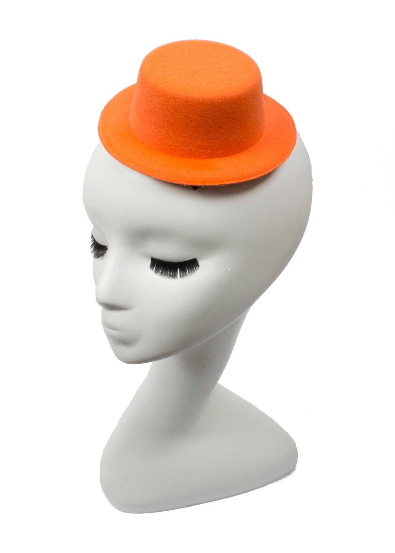 Mini Top Hat Fascinator Base -  5" Diameter with Hair Clips - Orange