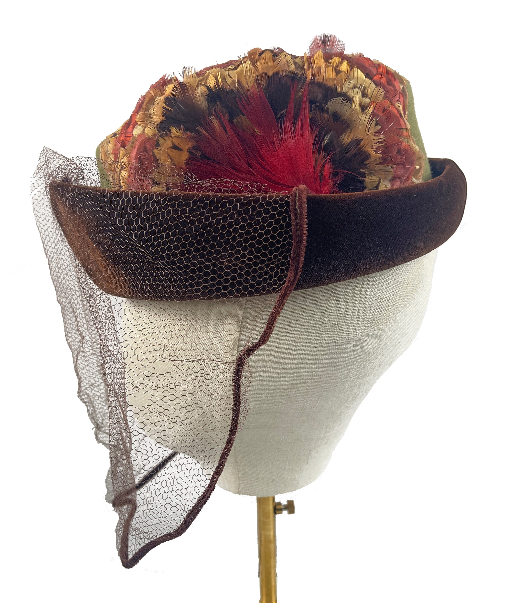 Vintage Phil Strann Felt and Velvet Hat with Feathers, Veil