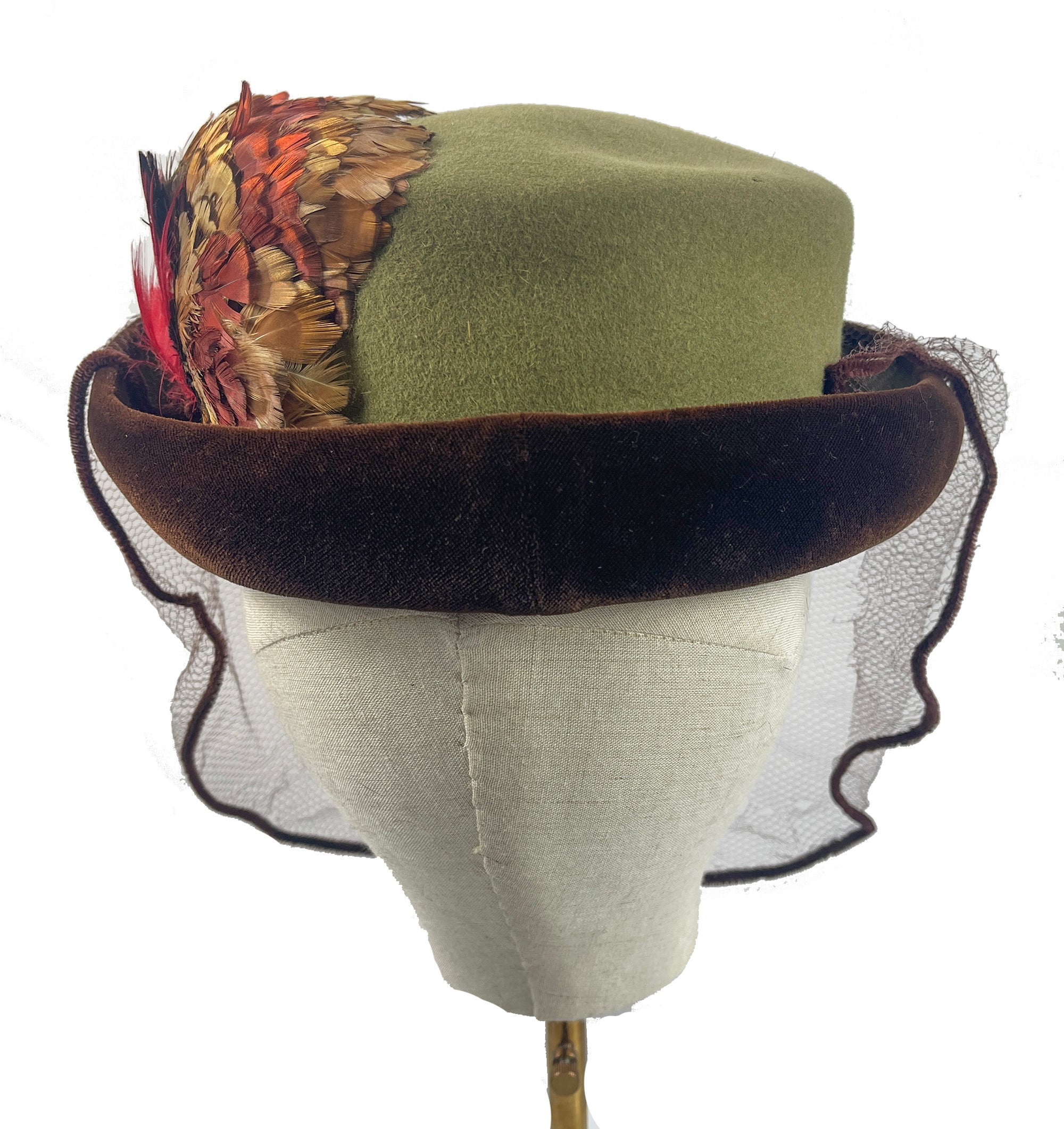 Vintage Phil Strann Felt and Velvet Hat with Feathers, Veil