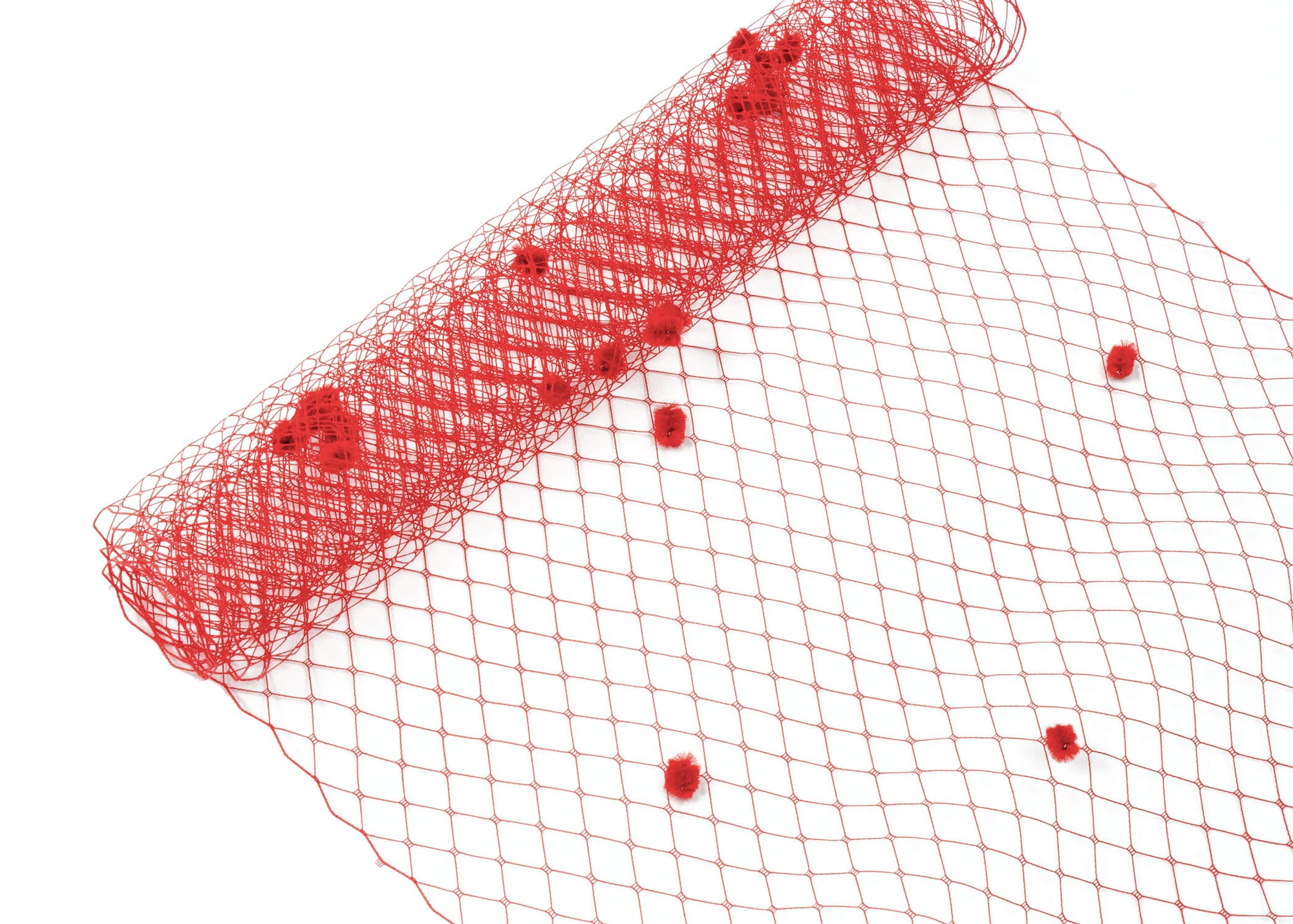 Birdcage Veil Netting with Dots, 10" Wide, Sold by the Yard  - Red