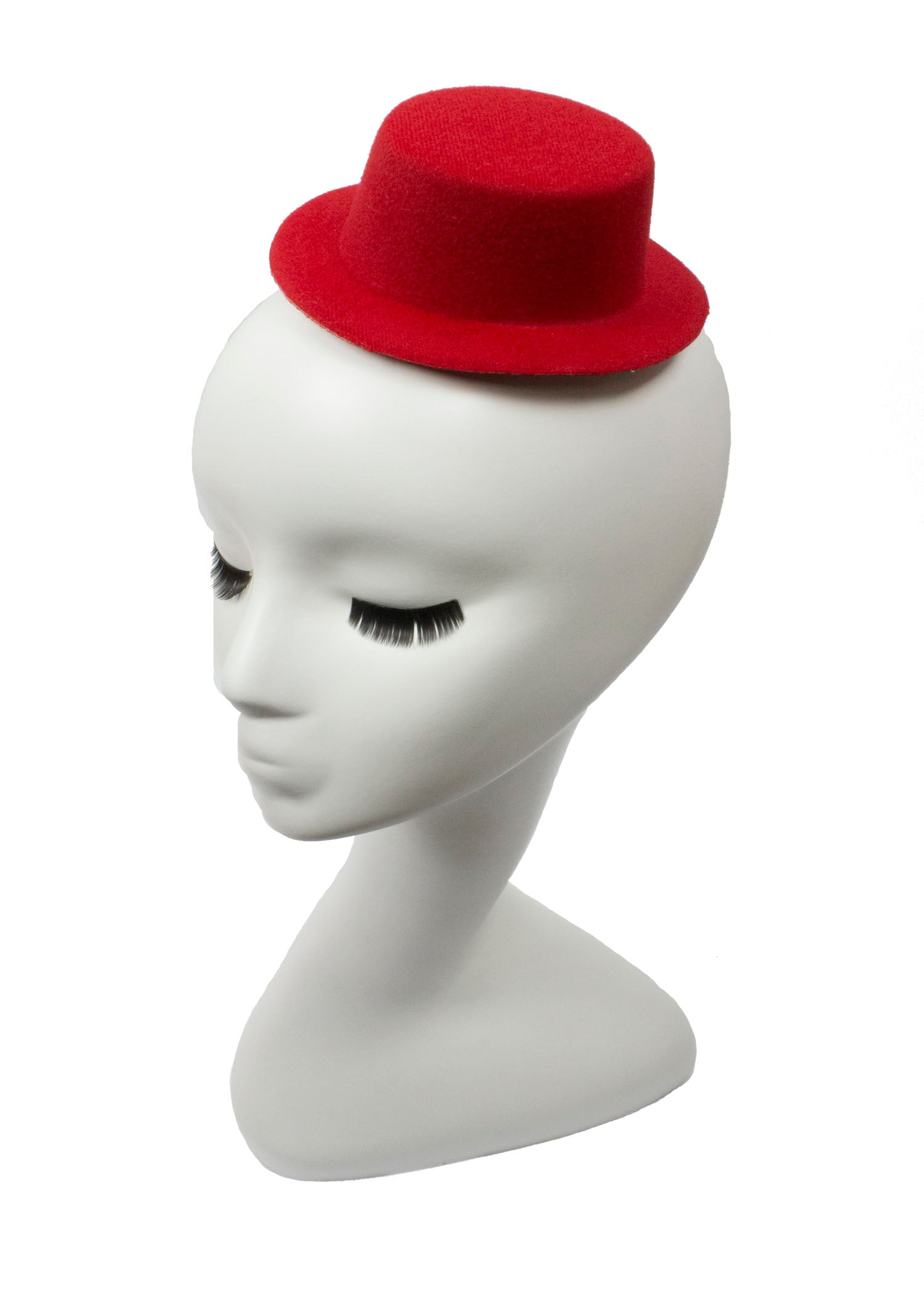 Mini Top Hat Fascinator Base -  5" Diameter with Hair Clips - Red