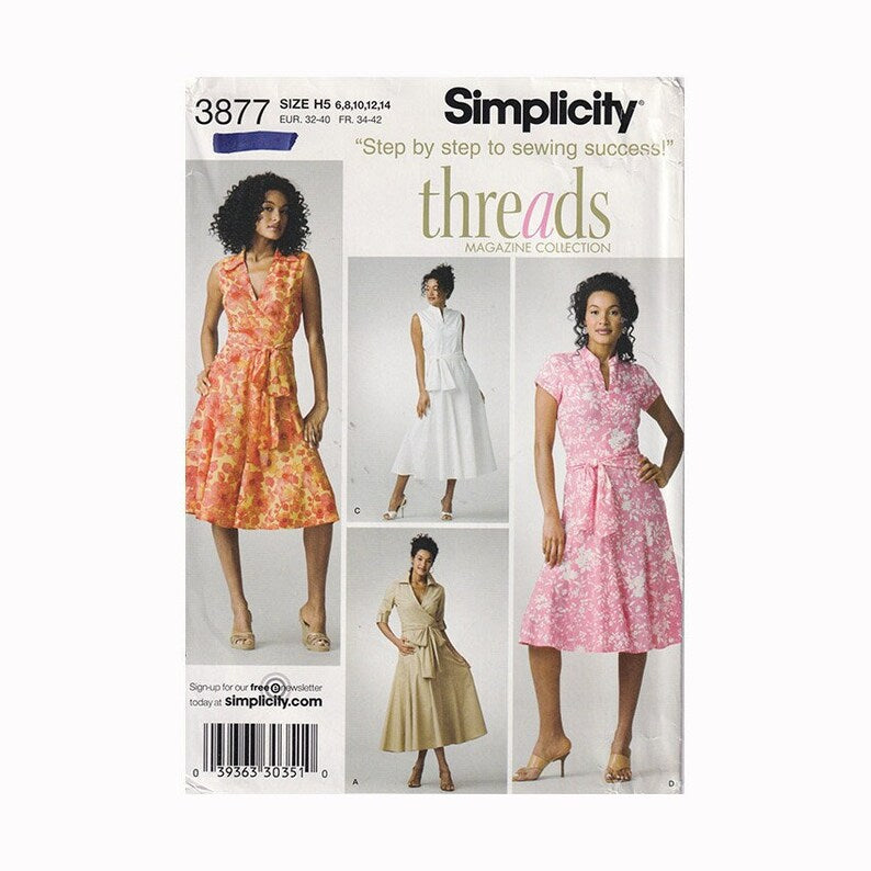 Simplicity 3877 Misses Dress 2007 Threads Sewing Pattern Uncut Size 6 - 14