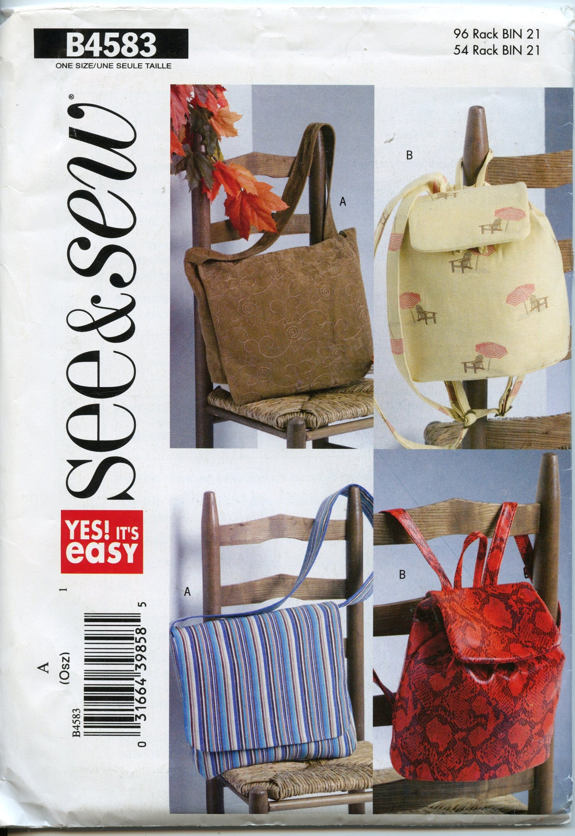 See and Sew 4583 Utility Bags Uncut