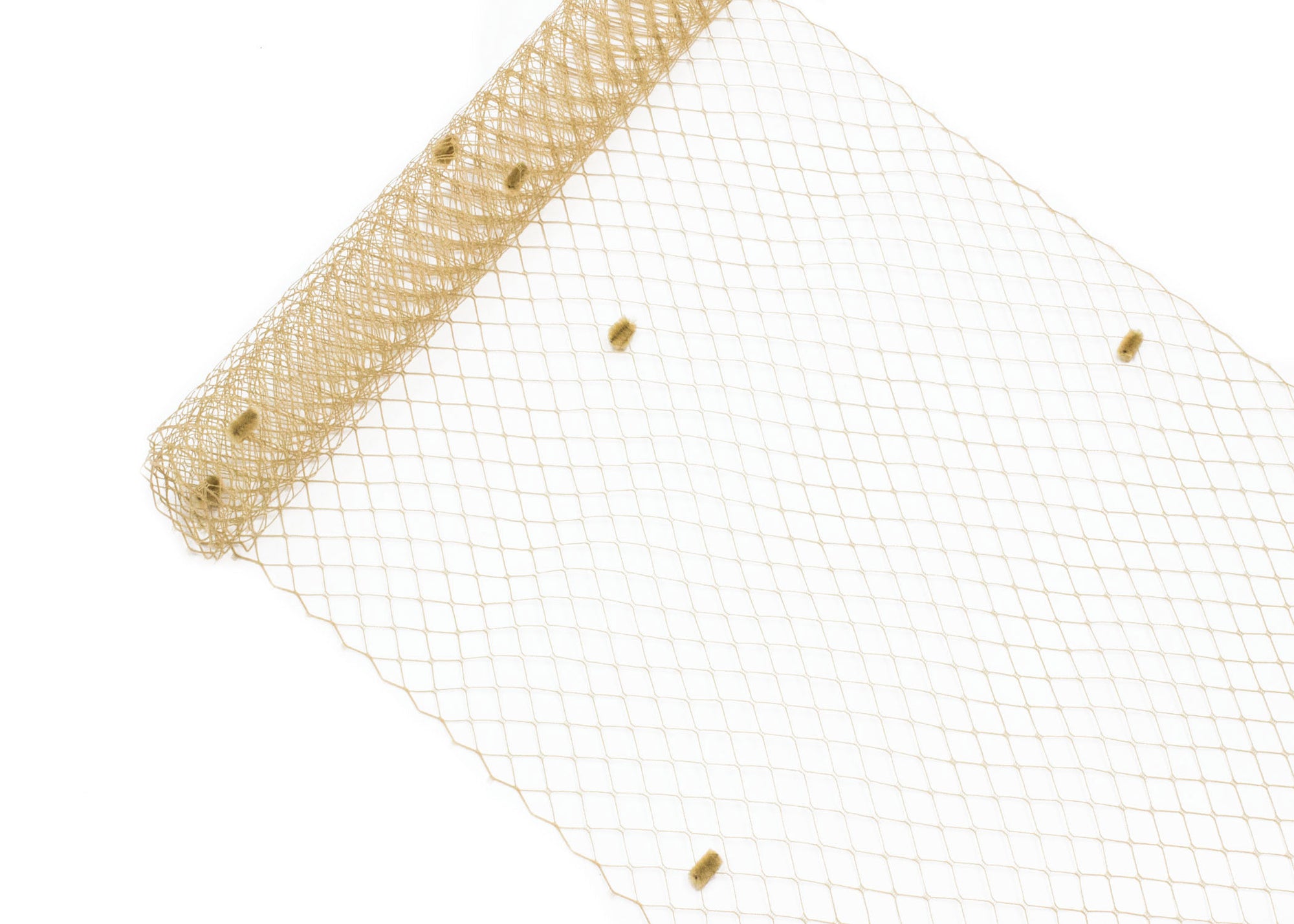 Birdcage Veil Netting with Dots, 10" Wide, Sold by the Yard  - Tan