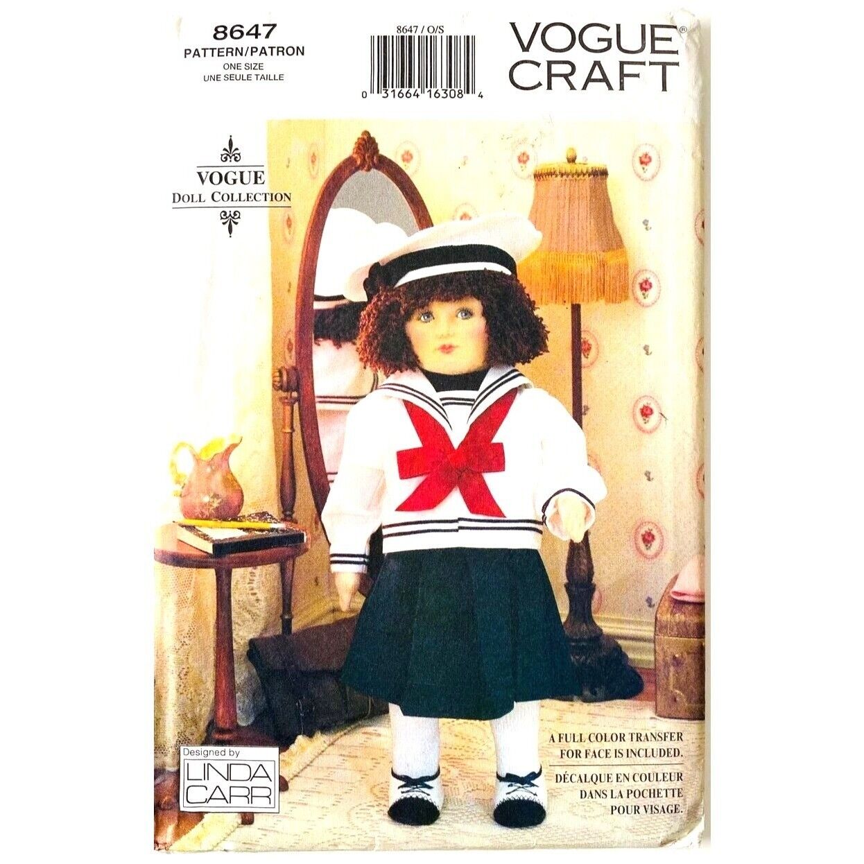 Vogue Sewing Pattern 8647 18"(46cm) Doll with Outfit and Full Color Transfer