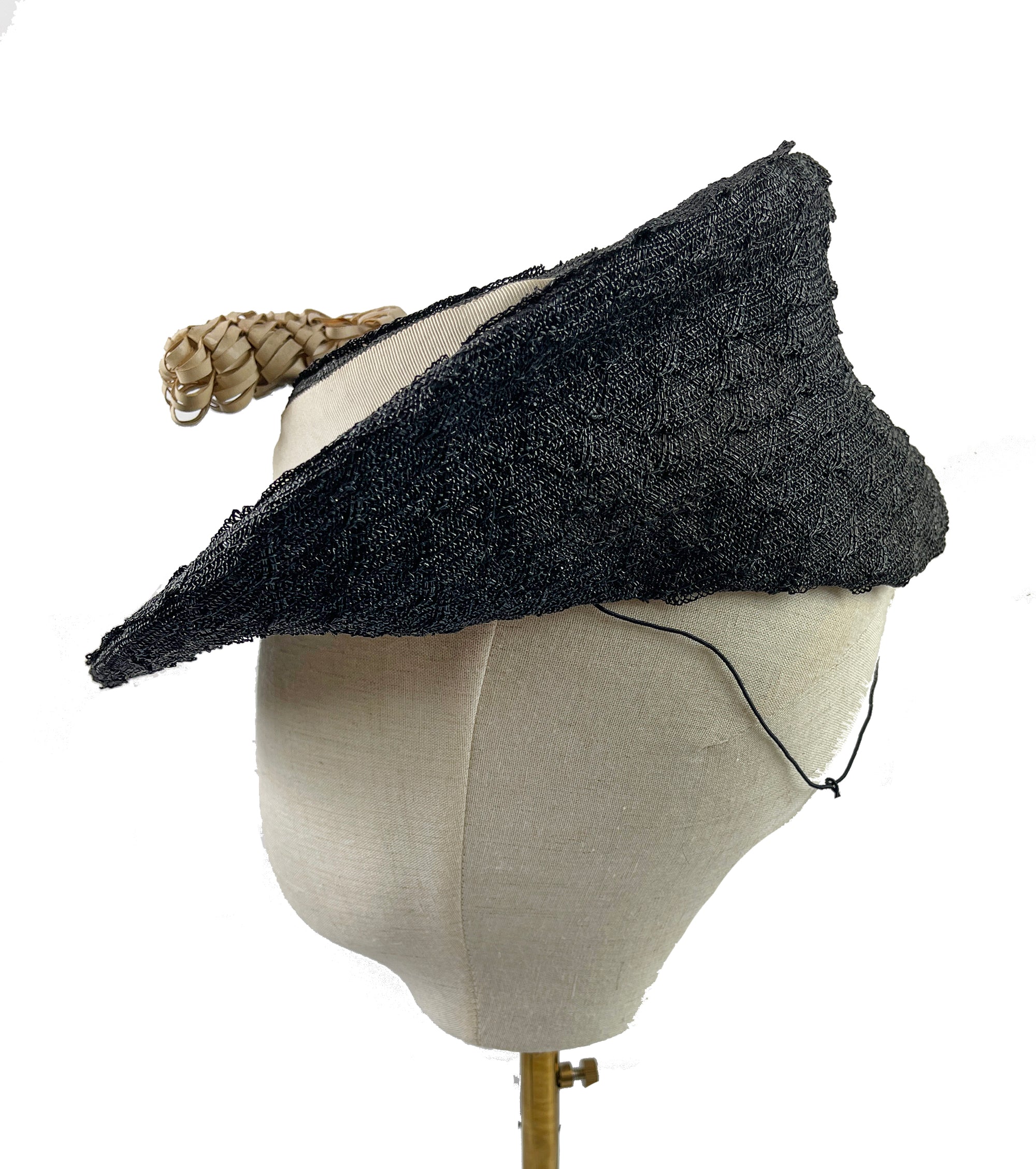 Vintage Tilt Hat Black Braid with Large Hat Pin