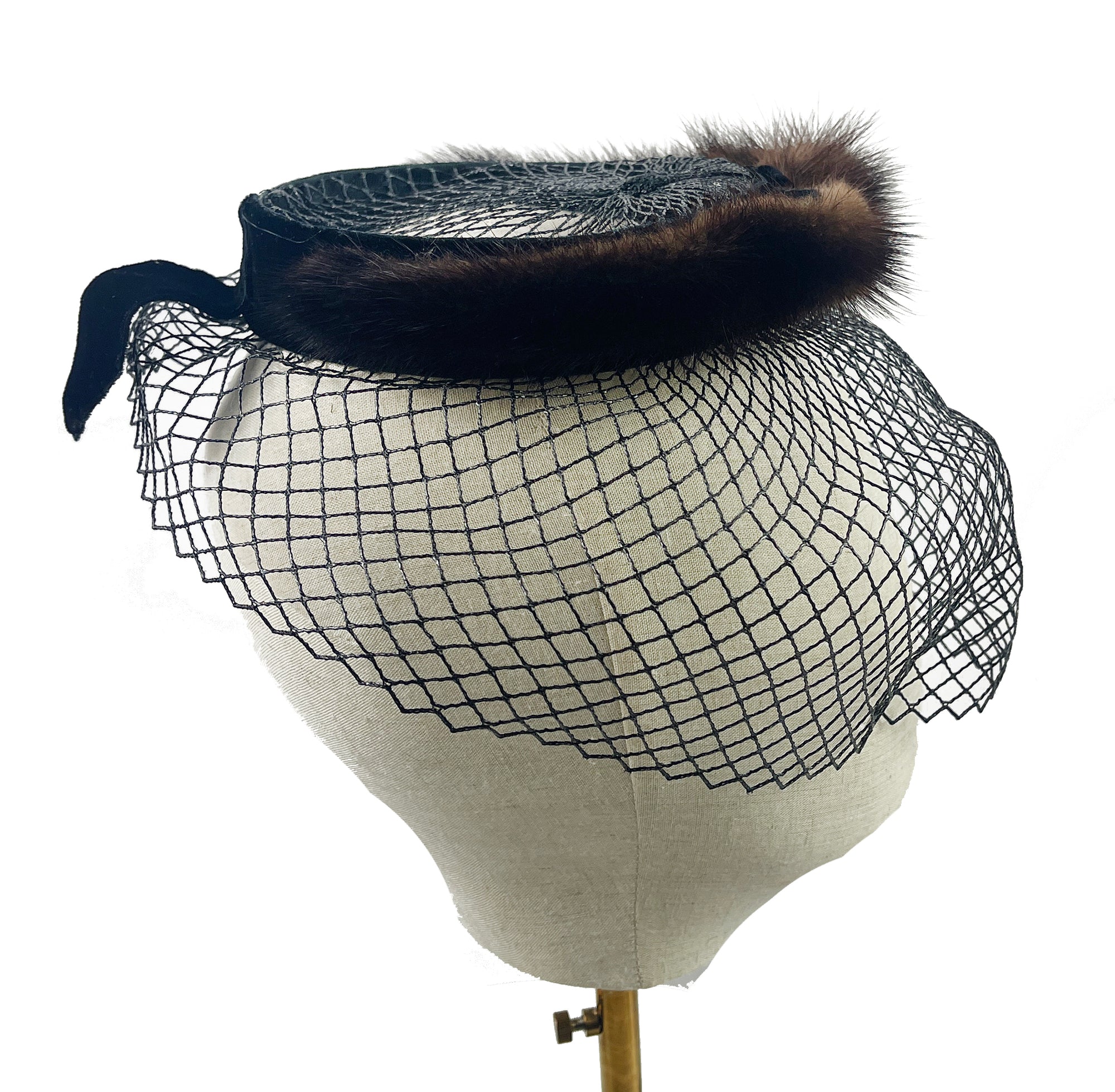 Vintage Hat Mink Circle with Black Net Veil