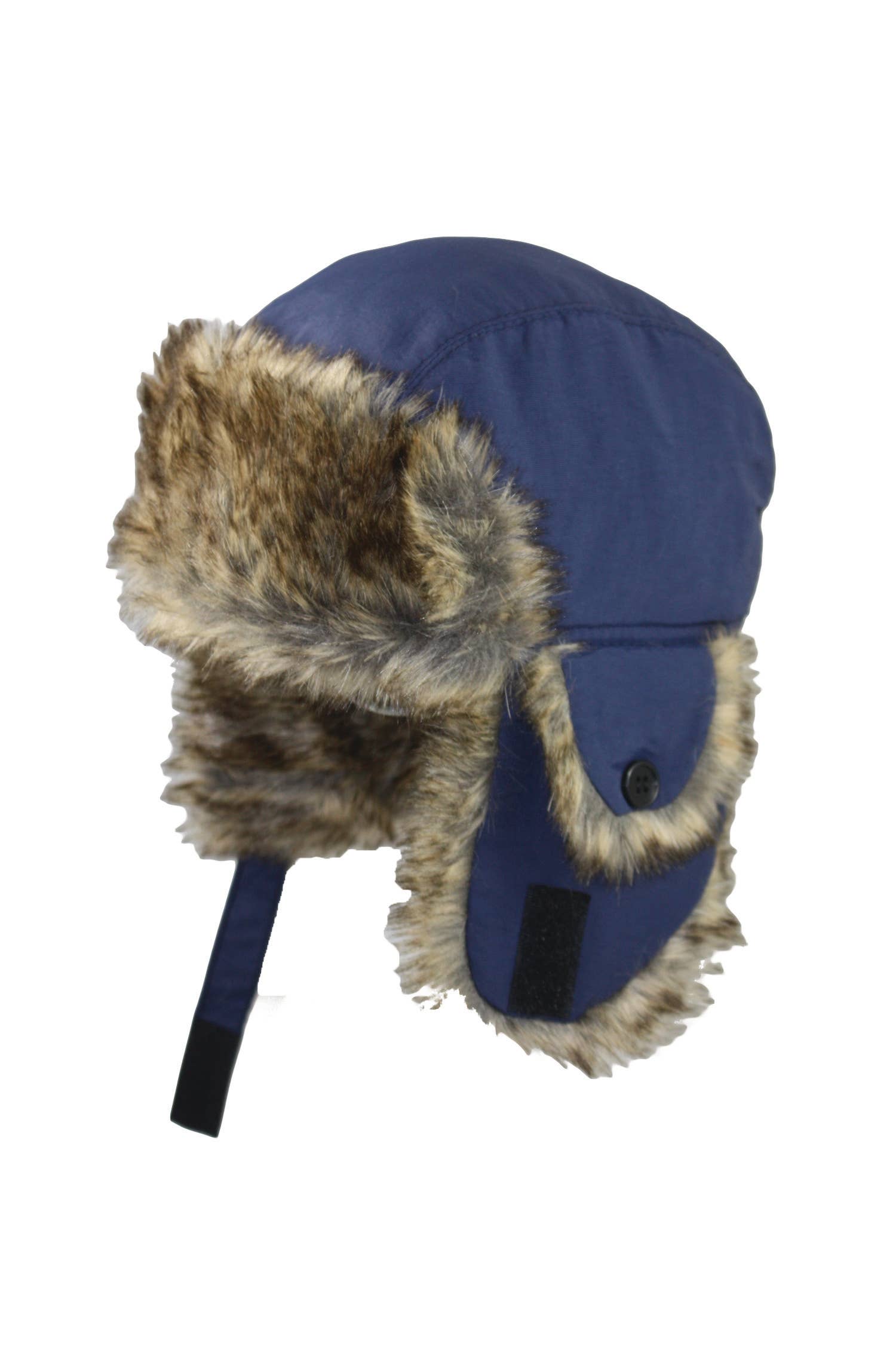 Children's Fur Lined Cap with Flaps - Blue