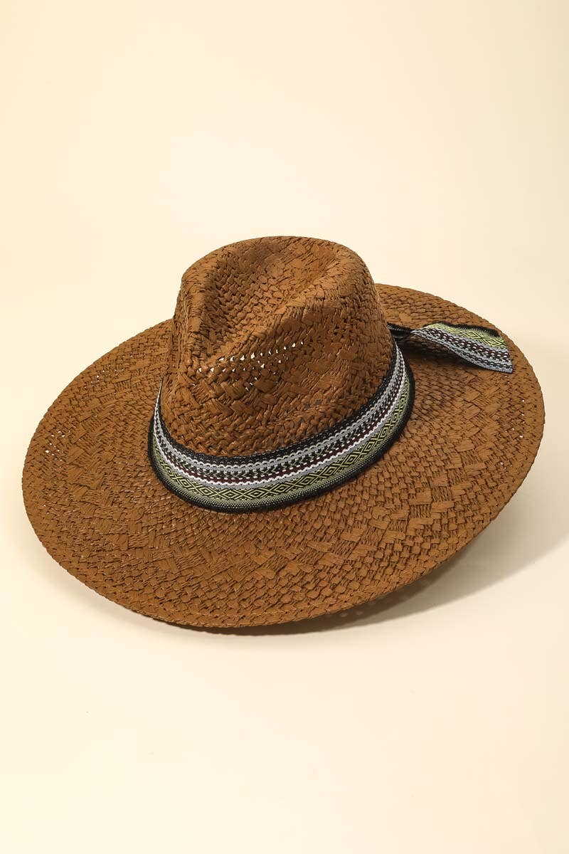 Pattern Ribbon Straw Braid Hat
