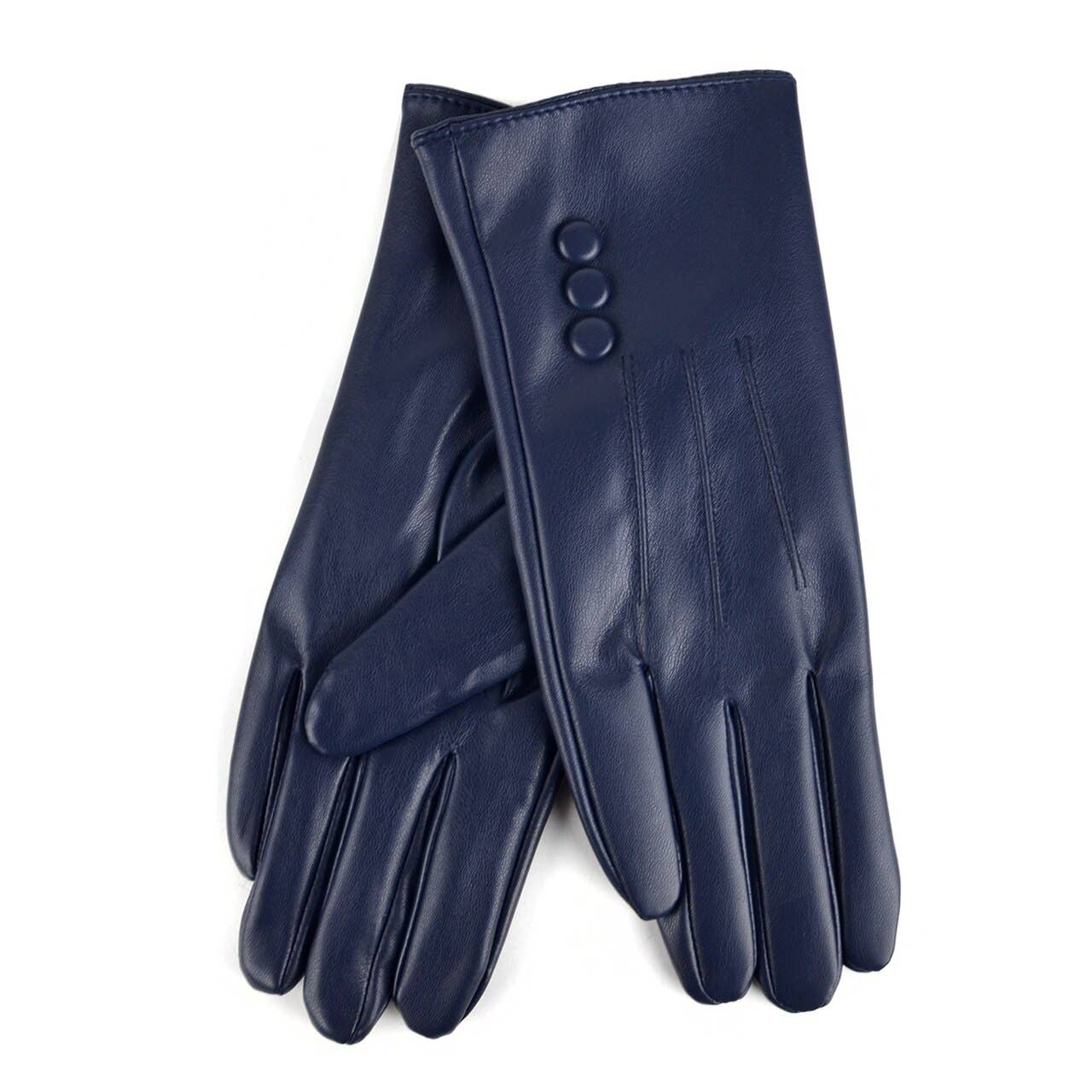 Women's PU Leather Winter Touch Screen Gloves: Navy / S/M