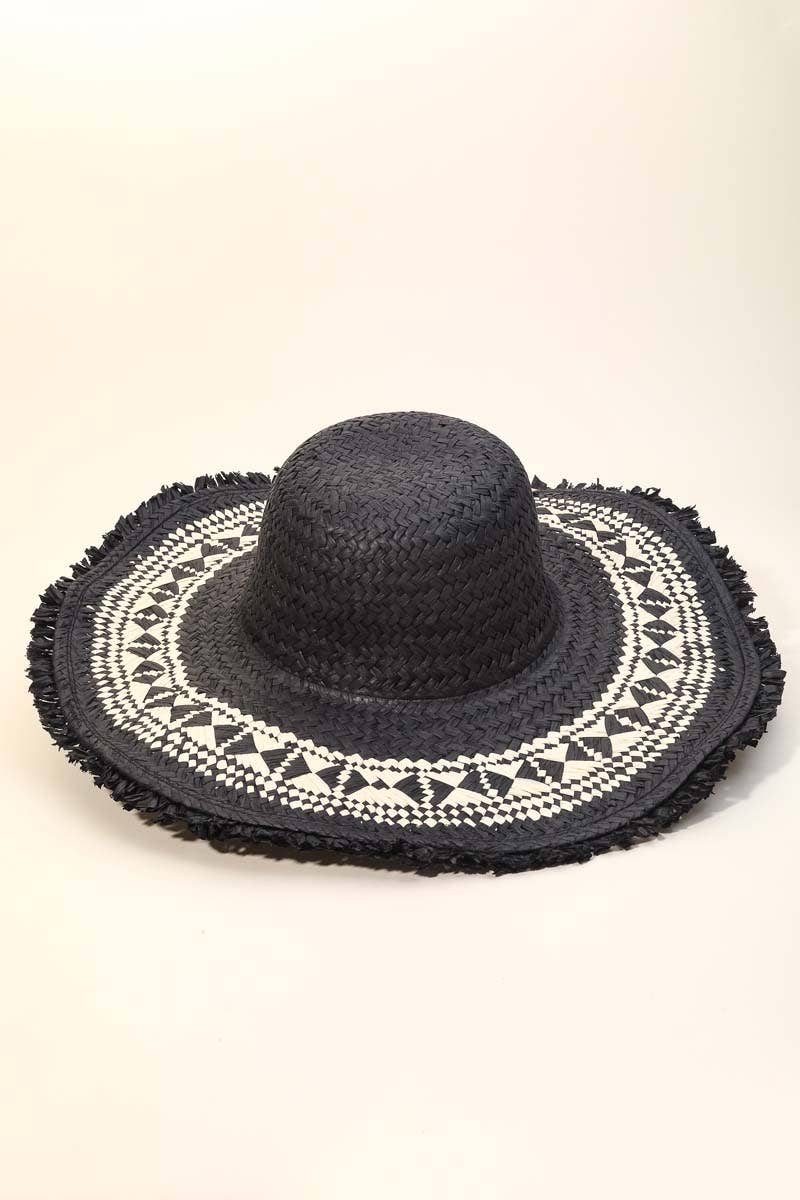 Intricate Two Tone Straw Braided Sun Hat