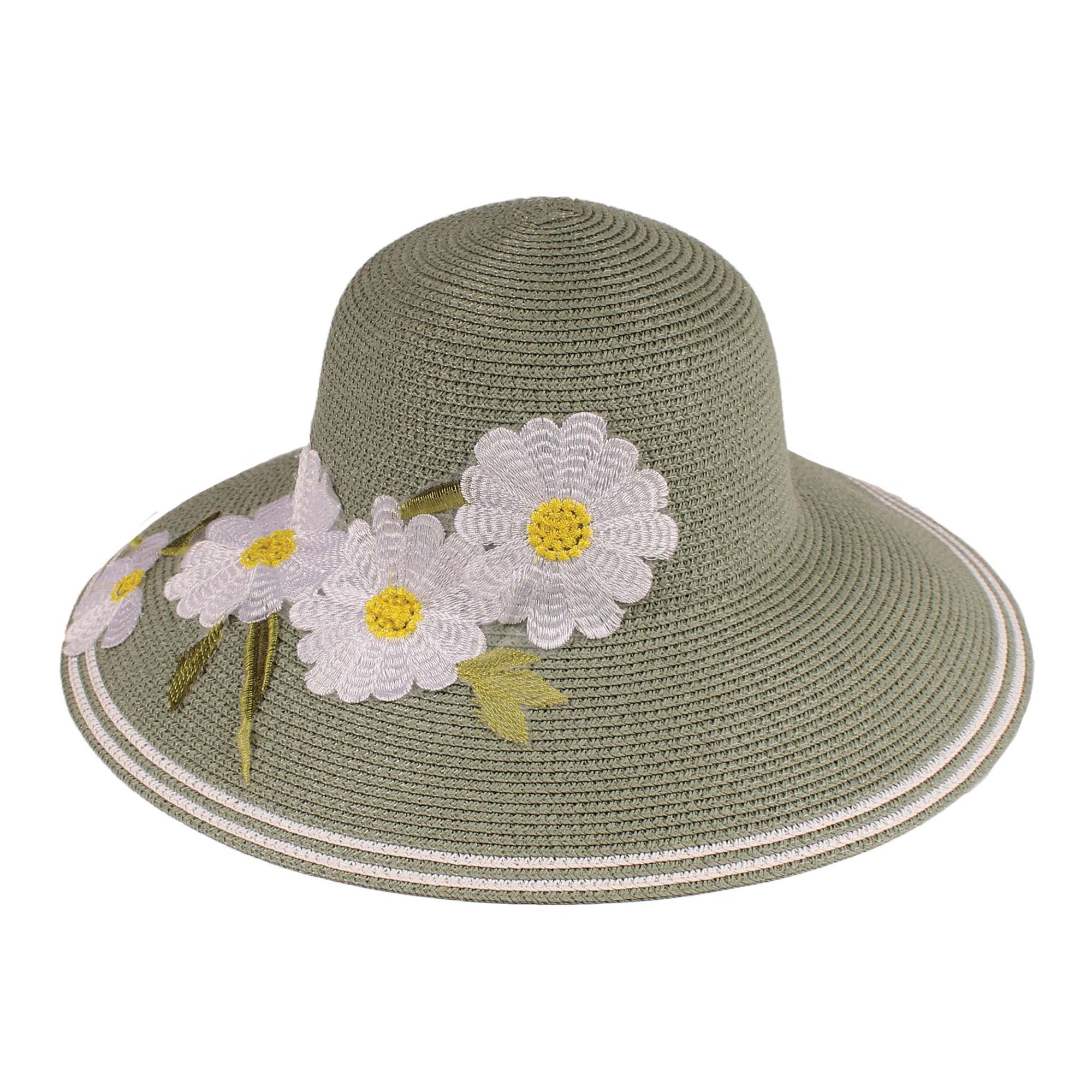 Green and White Hat with Daisy Applique