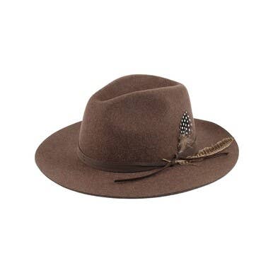Wool Fedora with Feather Trim - Brown
