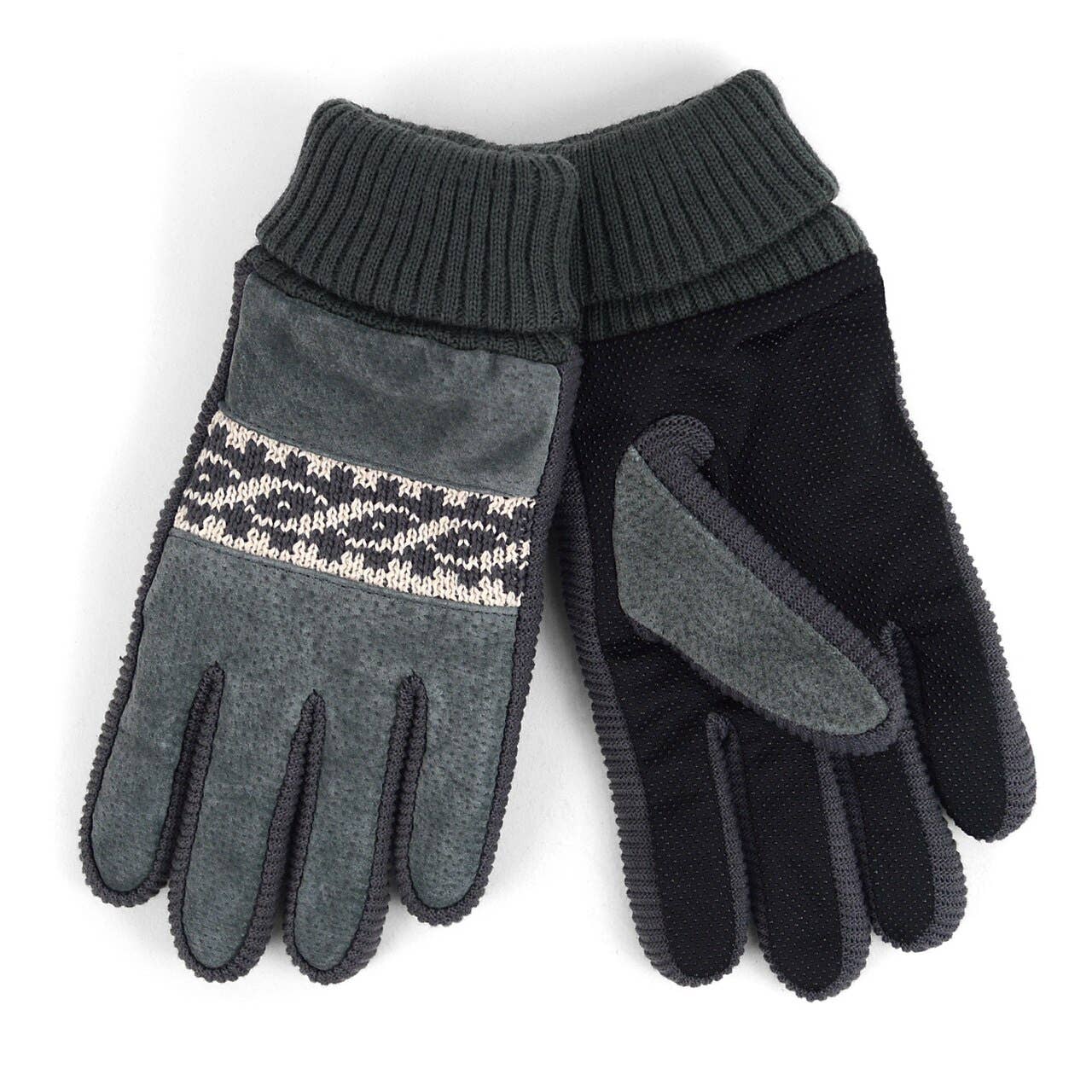 Men's Genuine Leather Non Slip Grip Winter Gloves: Grey / S/M