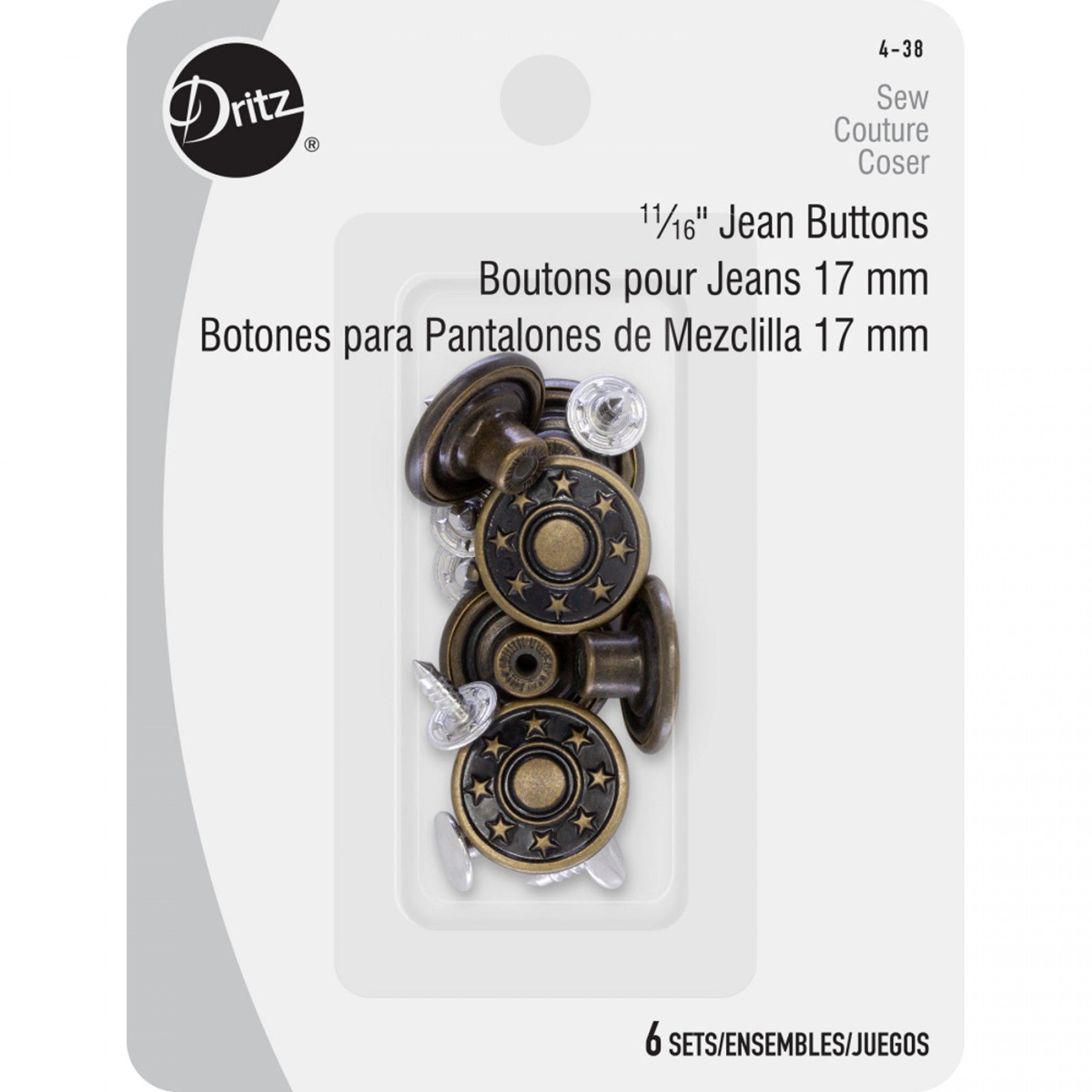 Denim Buttons 11/16'' Pack of 6