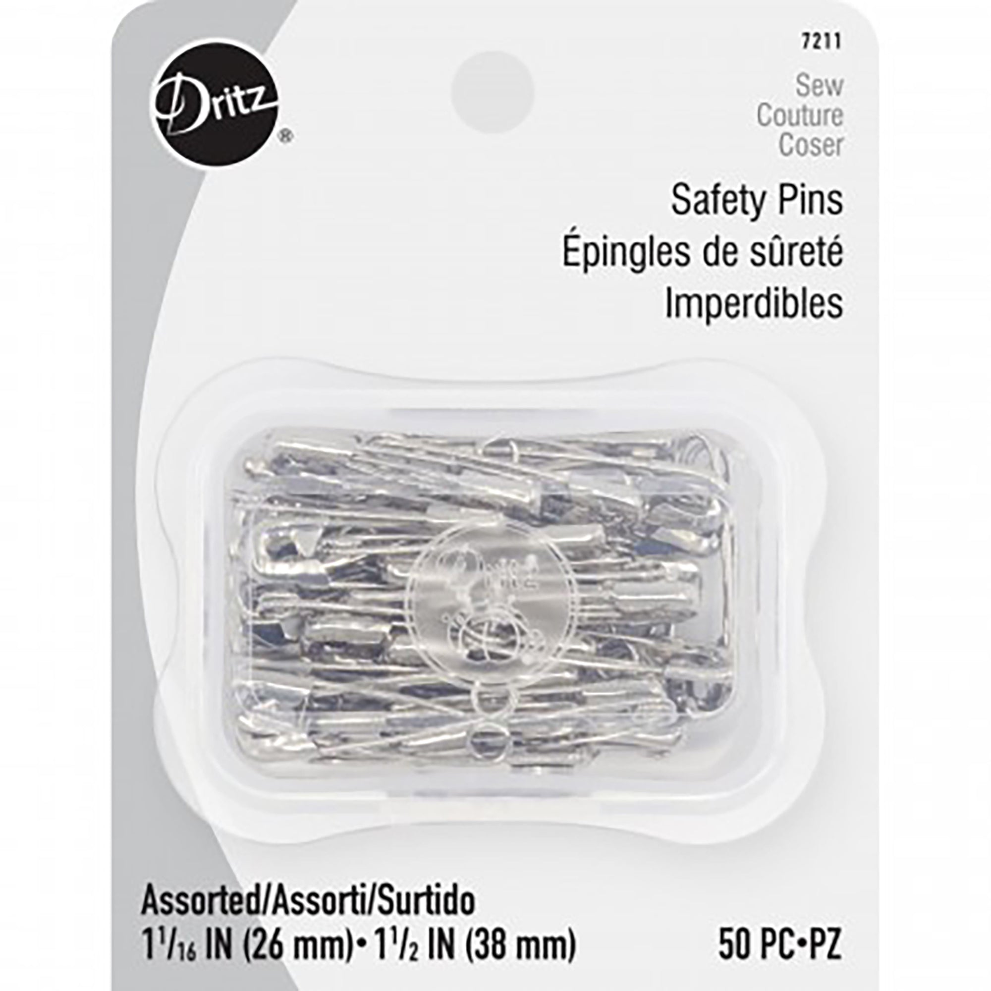 Safety Pins Assortment, Sizes 1 & 2 - 50 Pcs