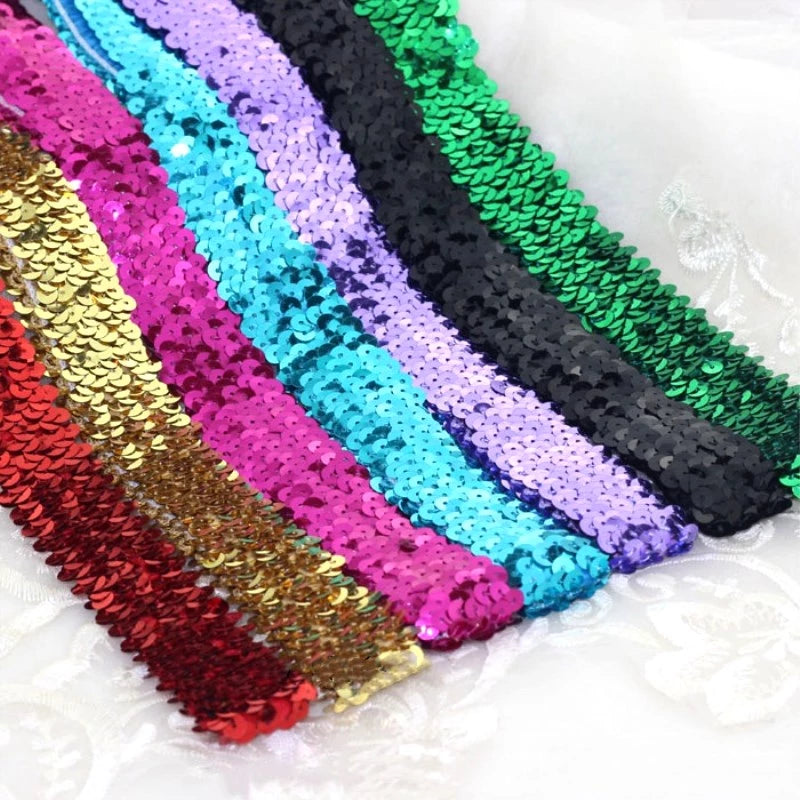 Elastic Sequins Trim 3cm Wide - Sold by the Yard