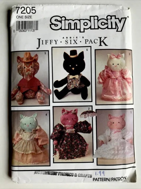 Simplicity 7205 - 18" Stuffed Kitties, Cat And Clothes - UNCUT