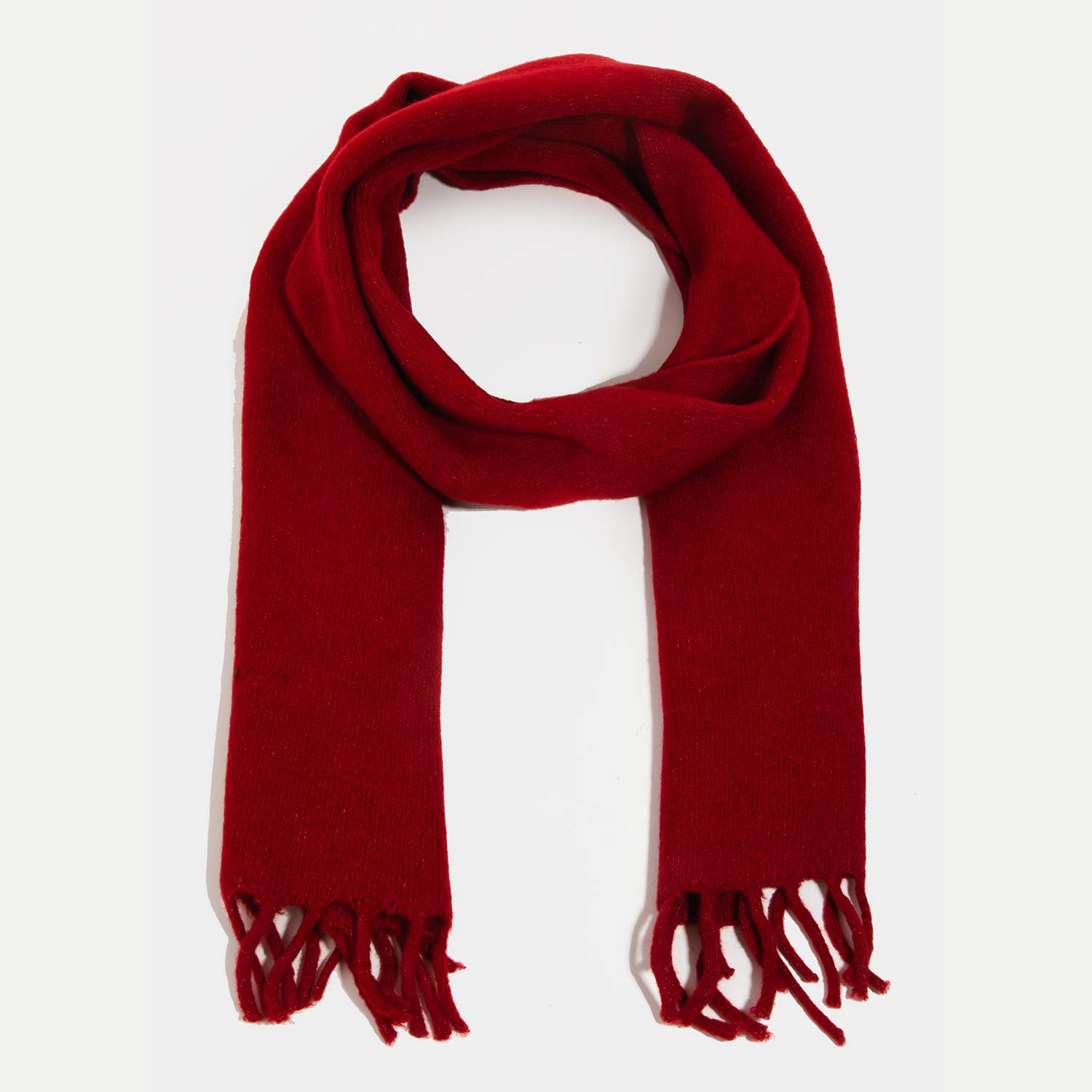 Soft Knitted Fringe Scarf: RED