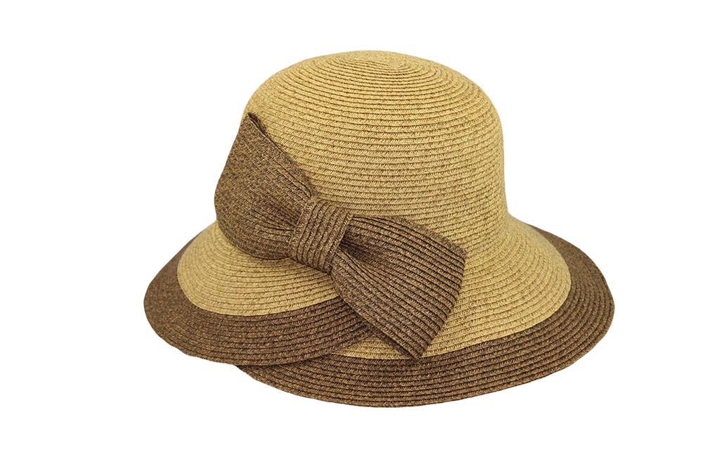 Straw Hat with Wrapping Contrasting Bow