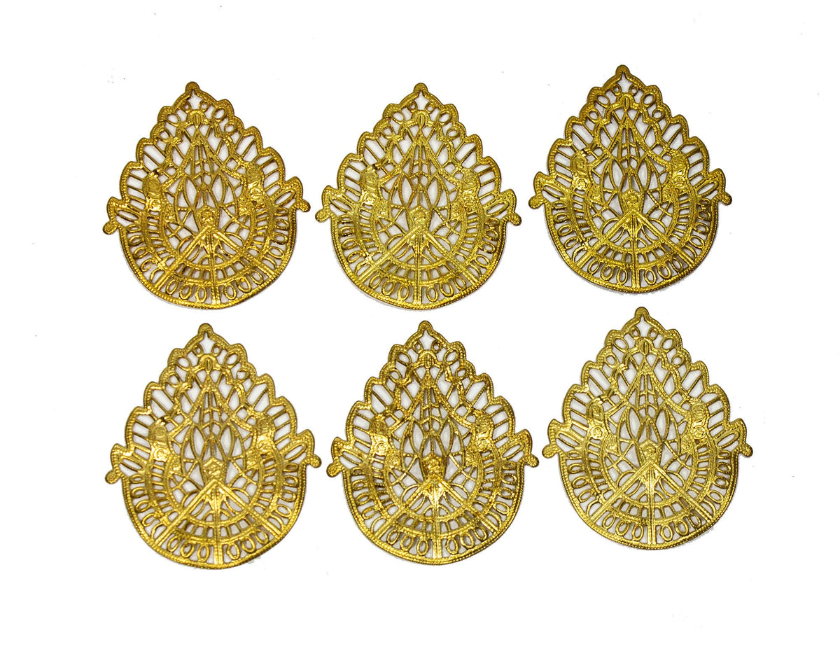 Vintage Large Gold Metal Filigree Mandala Charm Six Pieces - Humboldt Haberdashery