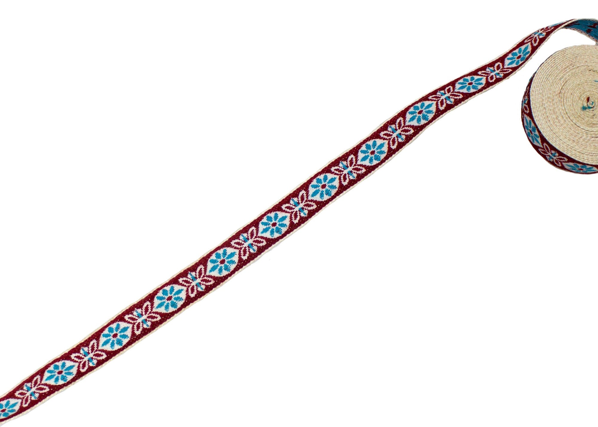 Vintage Ribbon Trim Red, White and Aqua Floral 9/16" - Sold by the Yard - Humboldt Haberdashery